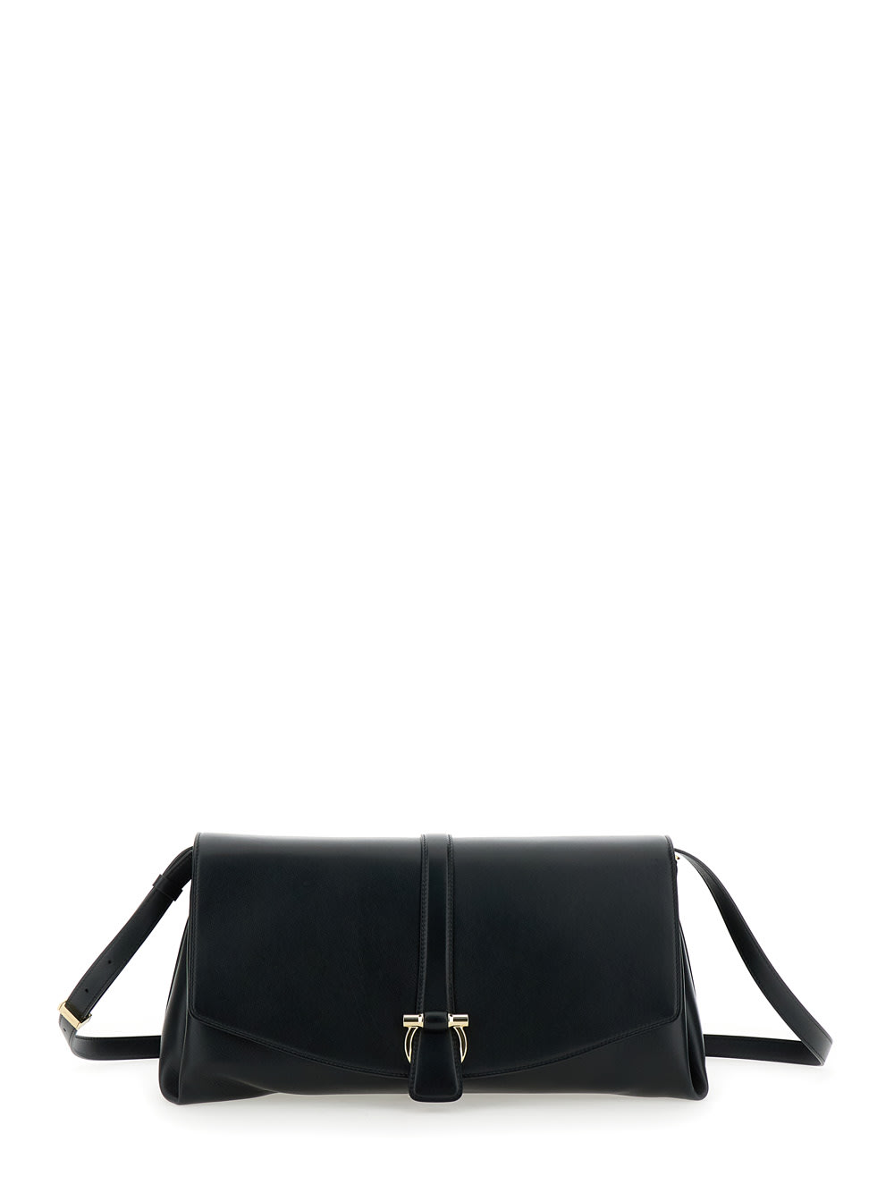 Shop Ferragamo Black Crossbody Bag With Gancini Buckle Detail In Leather Woman