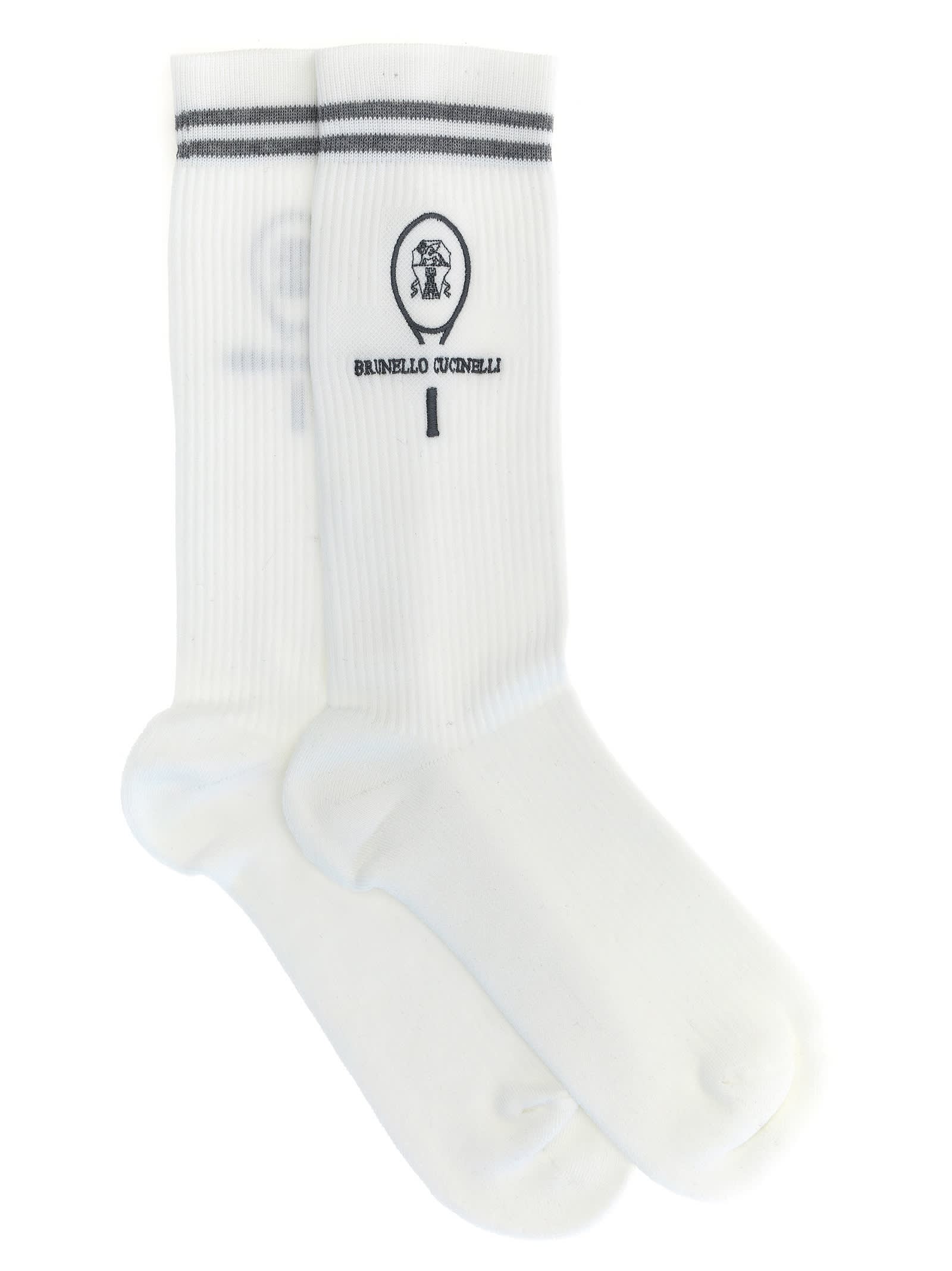 Shop Brunello Cucinelli Ribbed Socks In White