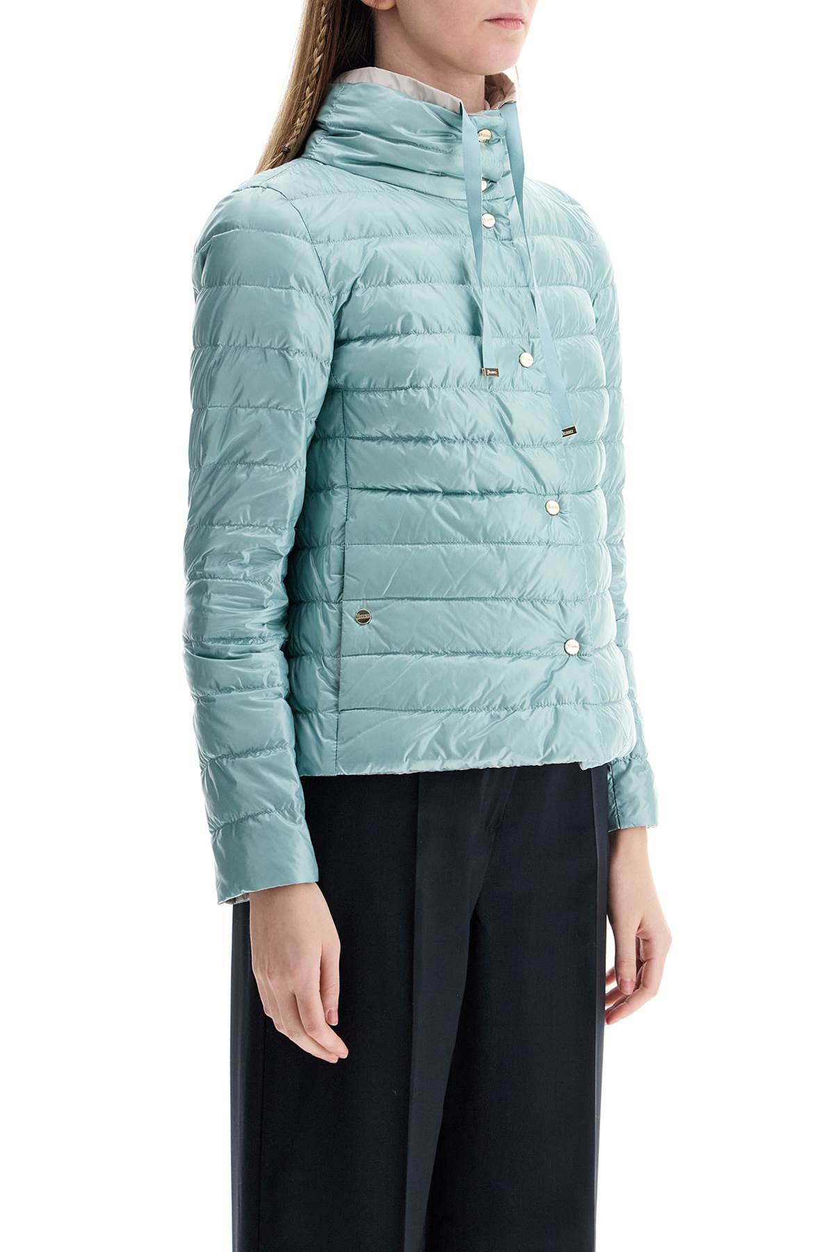 Herno Short Puffer Jacket In Ice Blue Nylon With Metal Buttons In Azzurro/ghiaccio (blue)