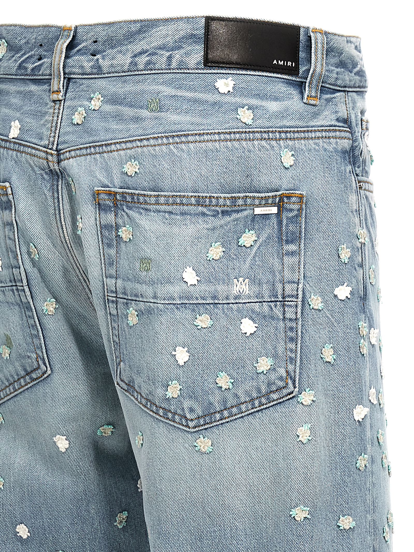 Shop Amiri Floral Jeans In Light Blue