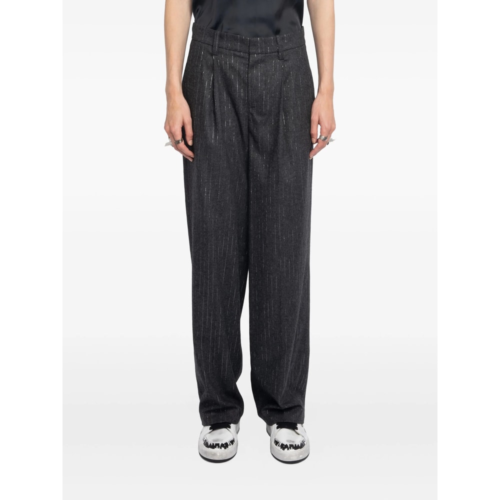 Zadig & Voltaire Womens Anthracite Puros Regular-fit High-rise Striped Flannel Trousers In Black