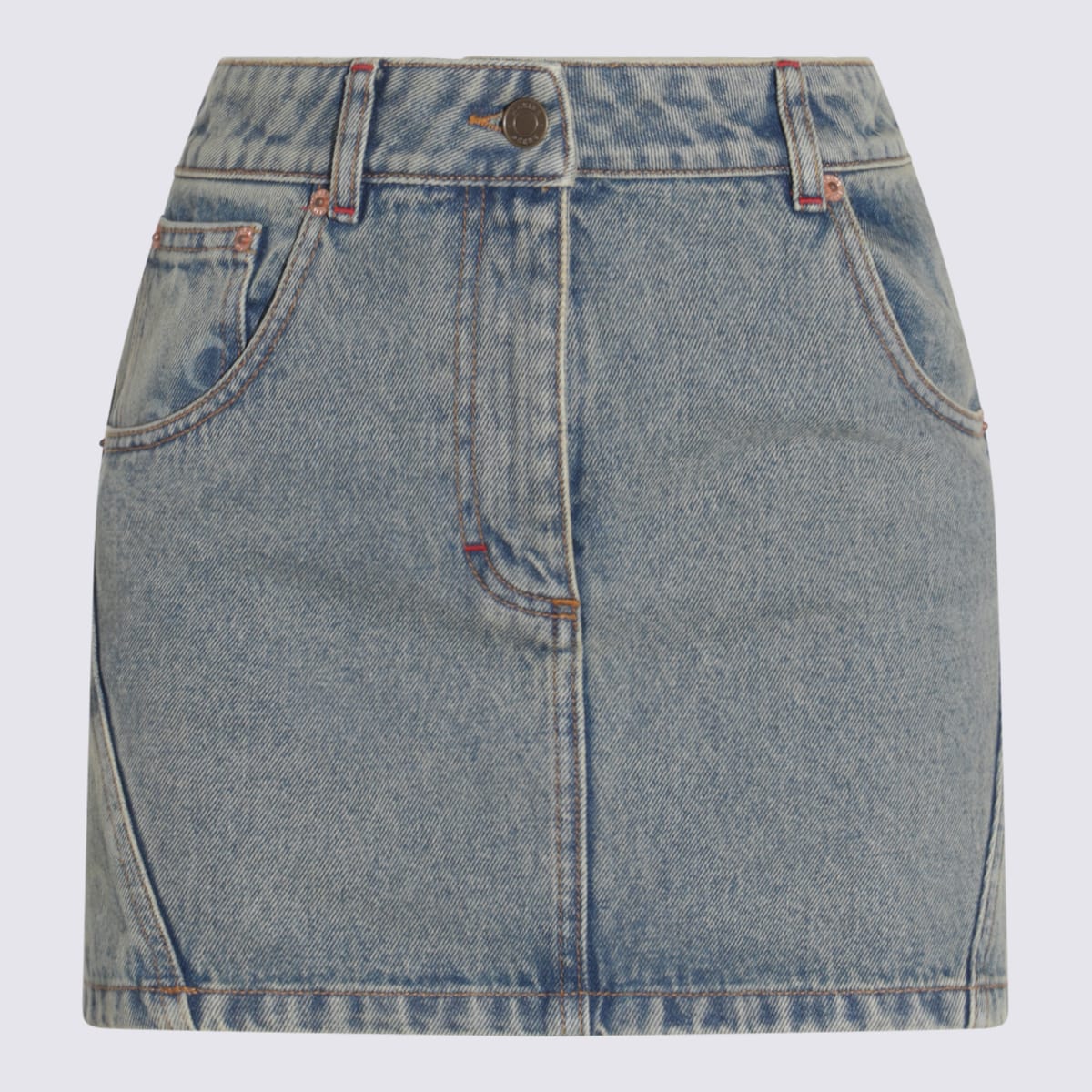 Marine Serre Moon Monogrammed Denim Mini Skirt In Light Blue
