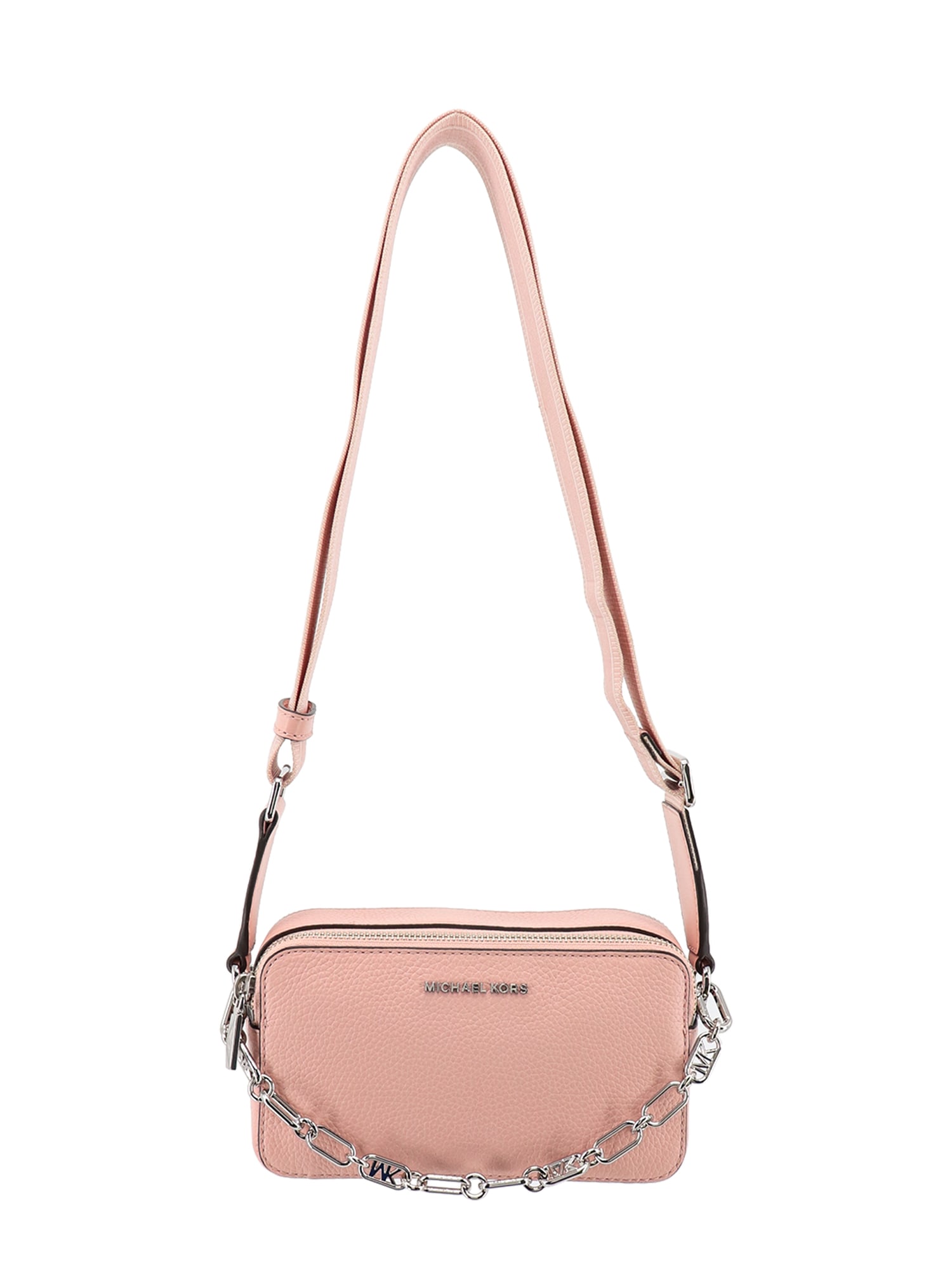 MICHAEL MICHAEL KORS PINK POUCH WITH CHAIN AND LOGO DETAIL IN HAMMERED LEATHER WOMAN