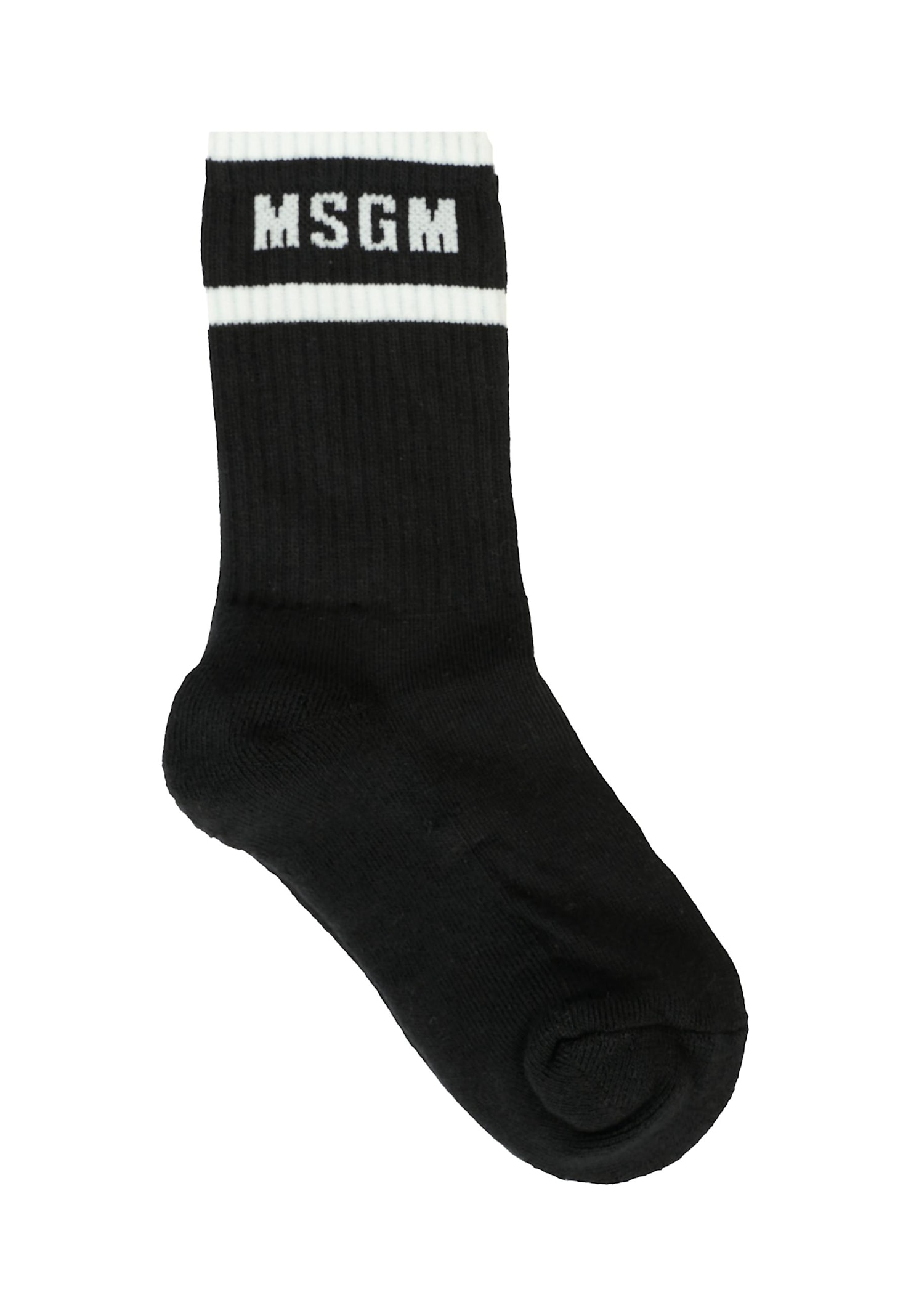 Msgm Black Socks For Kids With White Logo In Black