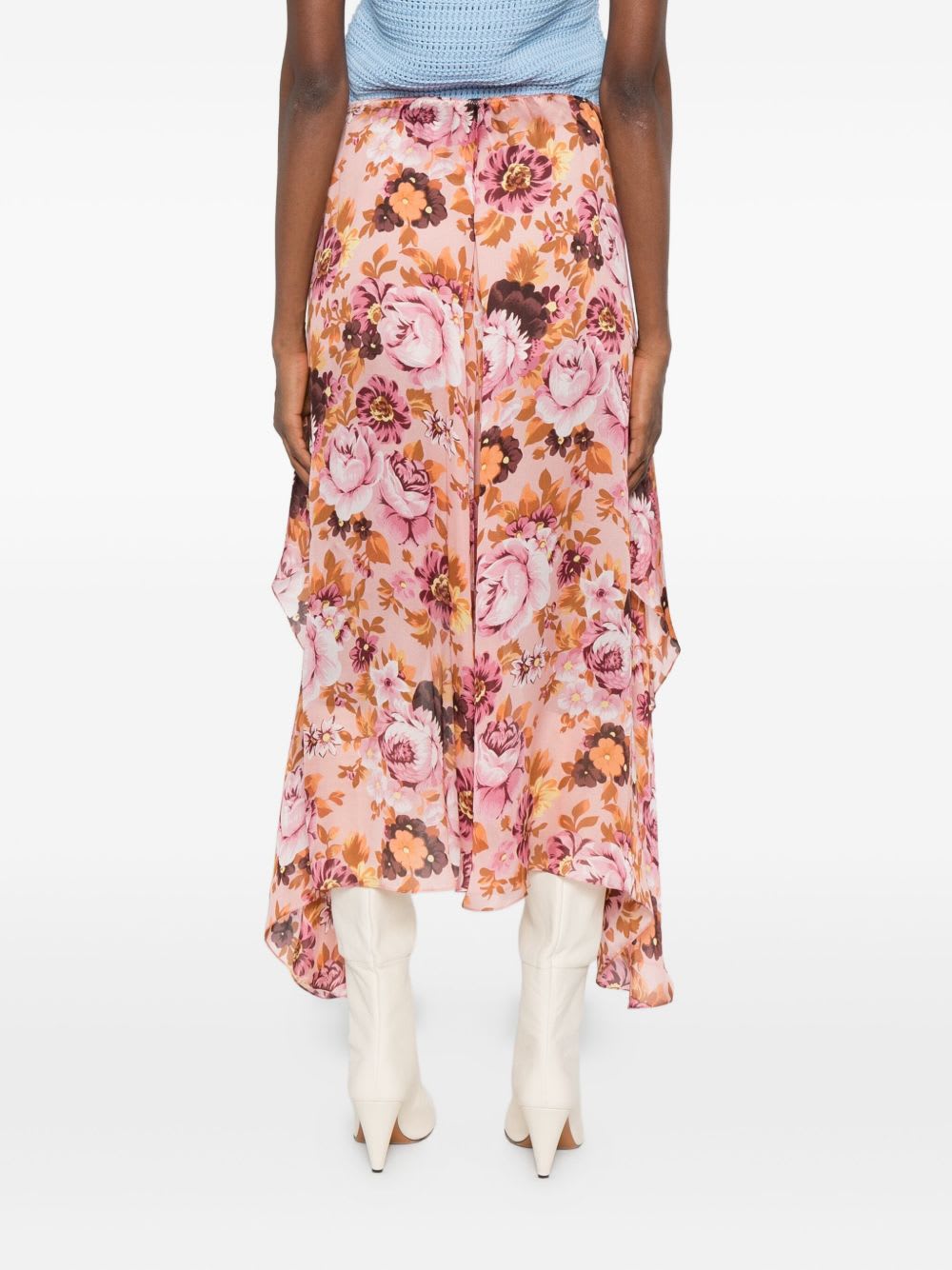 Chloé Asymmetric Floral Print Flowing Skirt In Pink