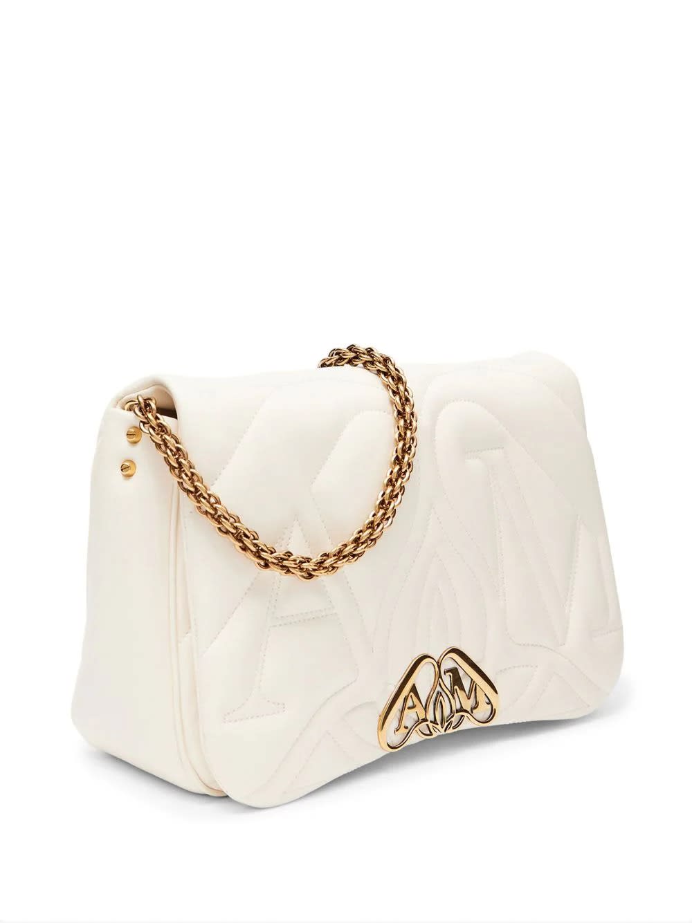 Alexander Mcqueen Alexander Mc Queen Seal Logo Small Leather Crossbody Bag In Bianco