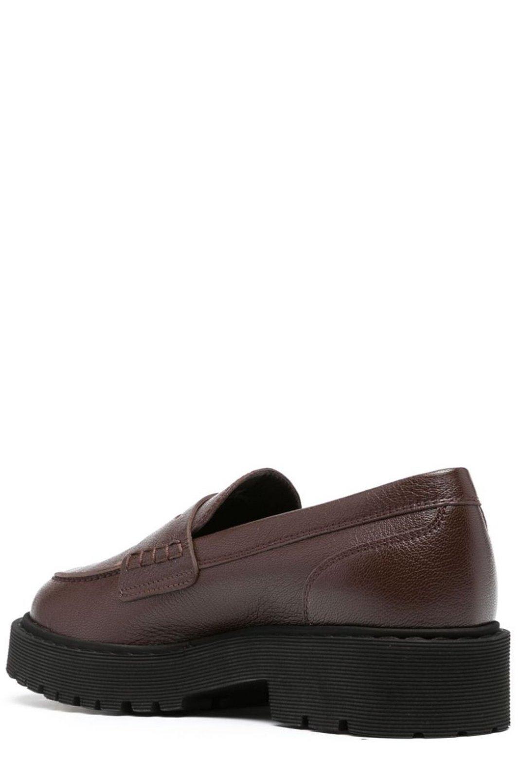 Shop Hogan Round-toe Slip-on Loafers In Brown