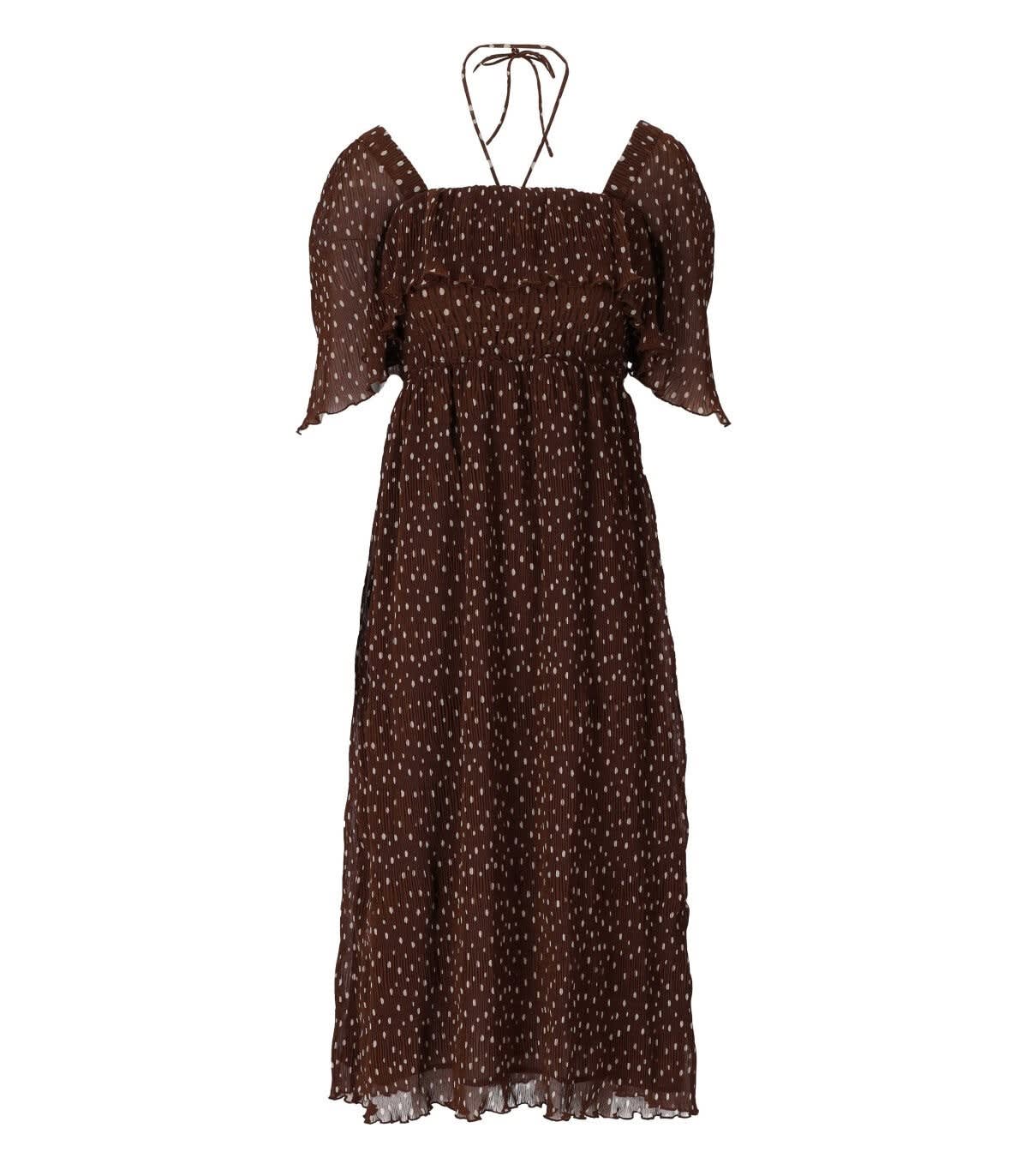 GANNI BROWN GEORGETTE MIDI DRESS