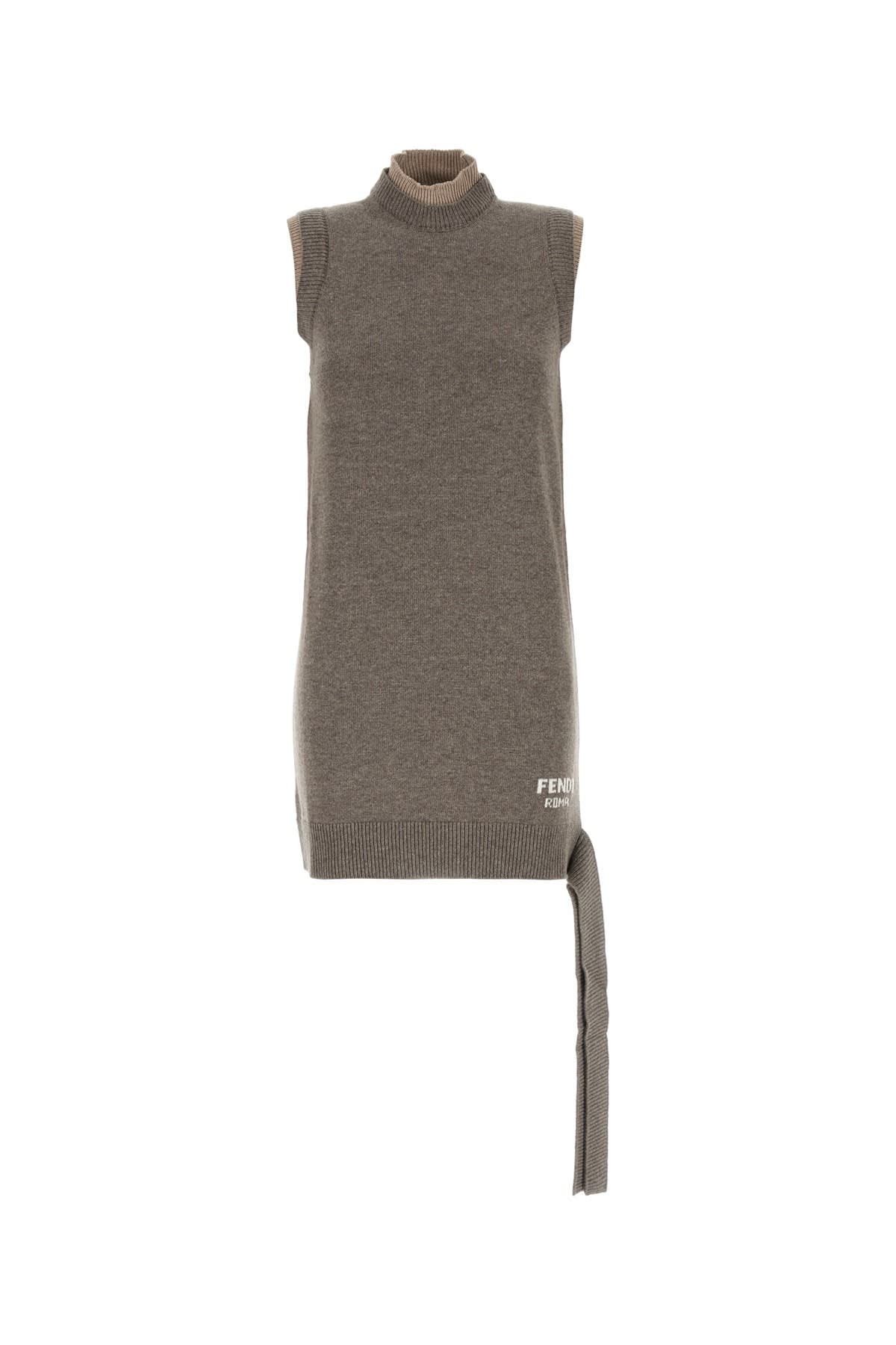 Fendi Cashmere-blend Mini Dress In Brown