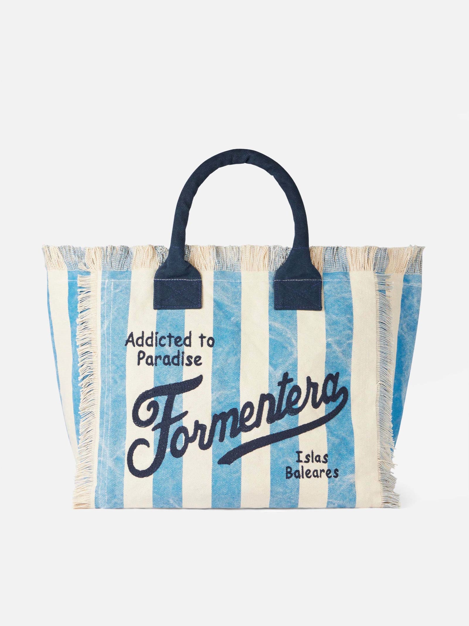 Shop Mc2 Saint Barth Vanity Canvas Shoulder Bag With Formentera Print In Blue