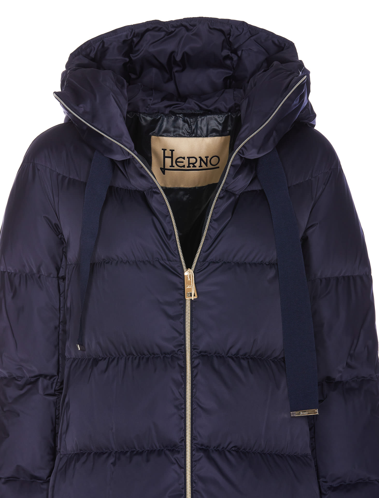 Herno A-shaped Puffer Coat With Hood And Drawstrings In Blue