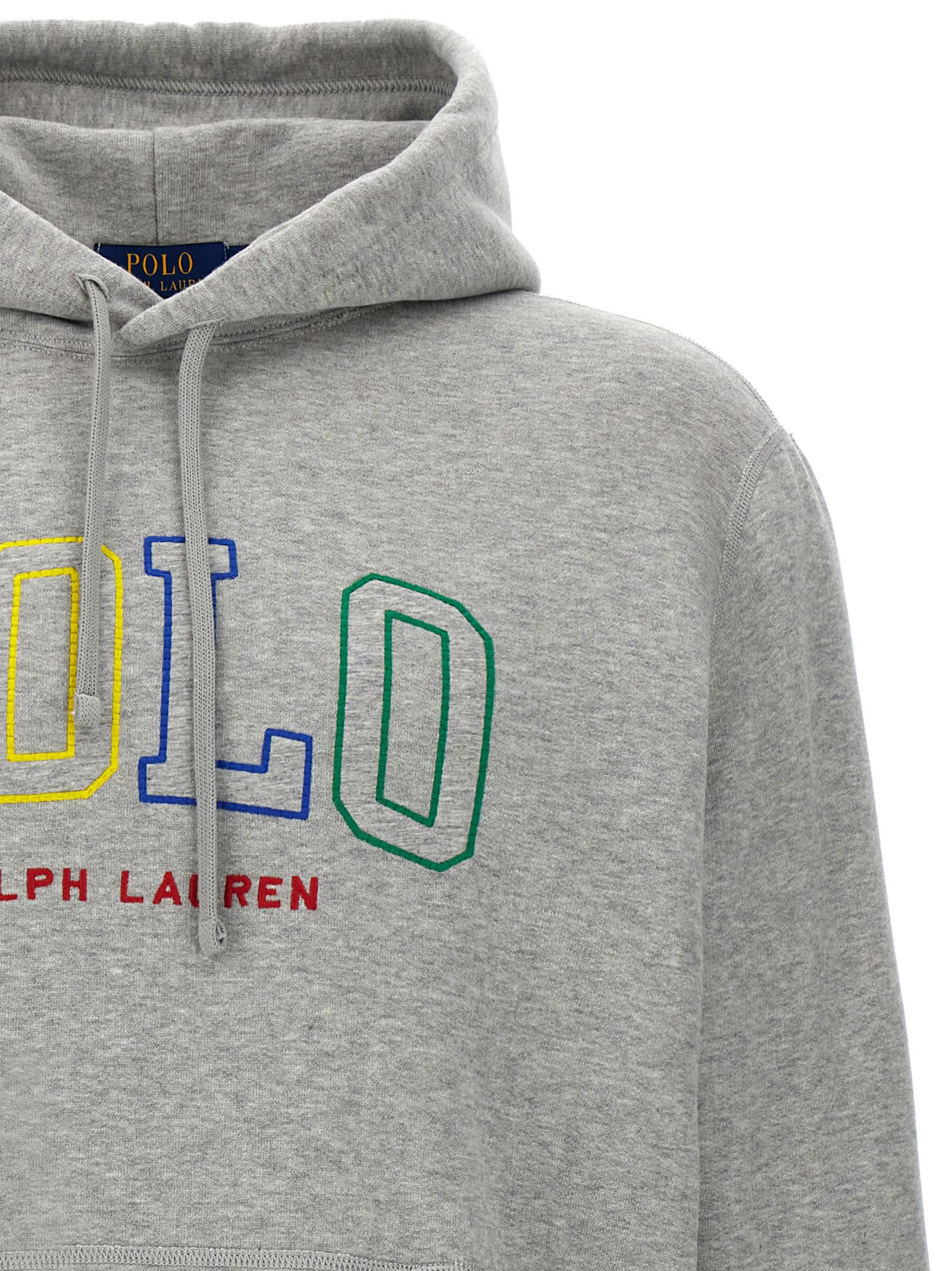 Shop Ralph Lauren Logo Hoodie In Grey