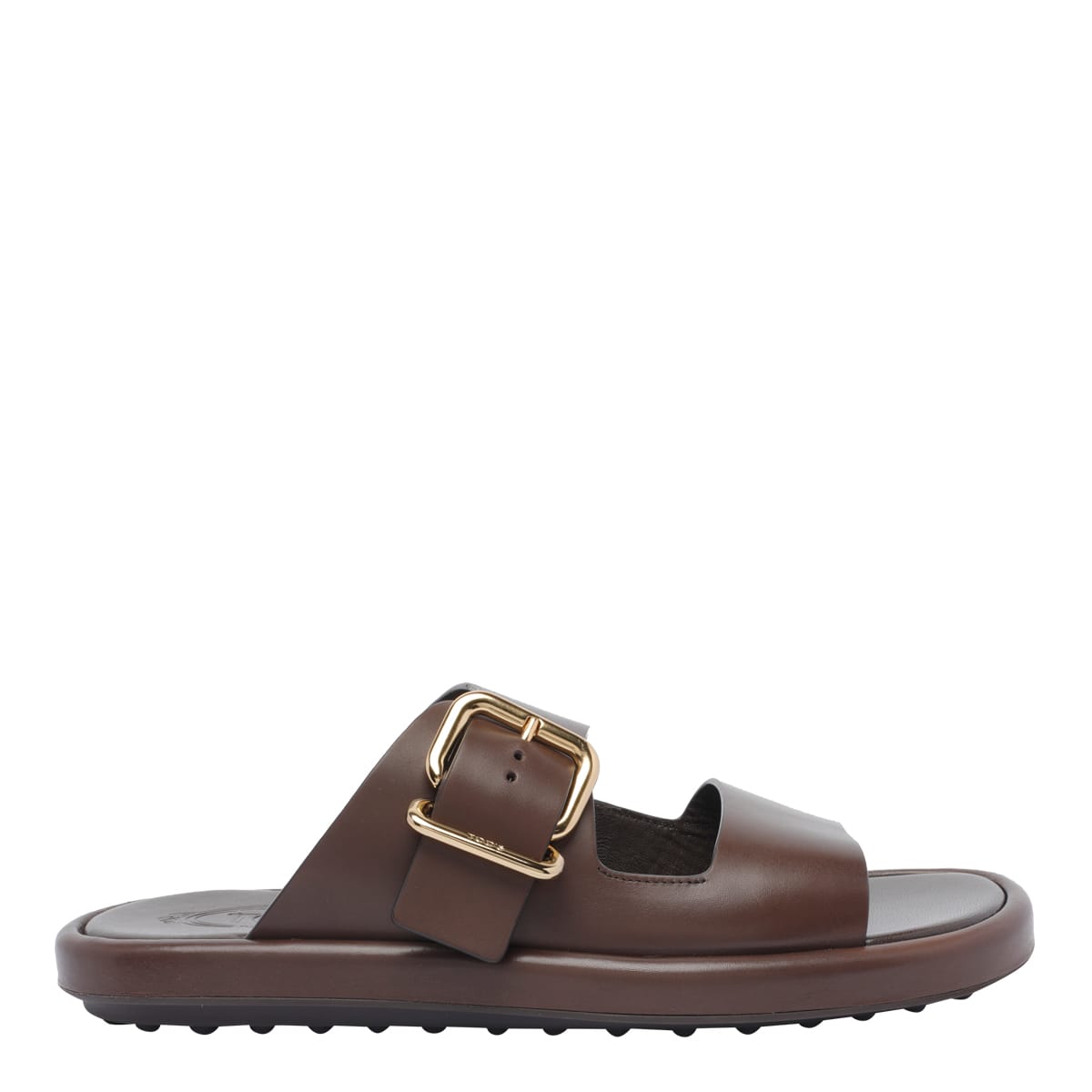 Tod's Buckle Leather Flat Sandals In Brown