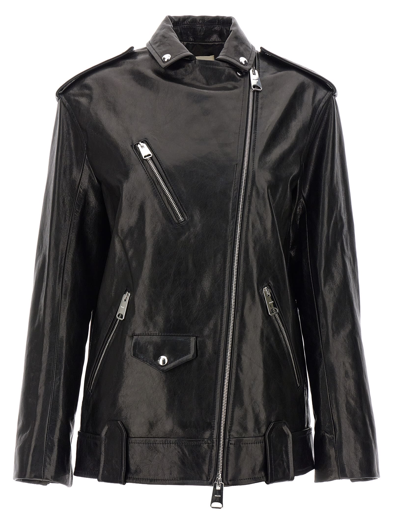 Shop Khaite Hanson Leather Biker Jacket In Black