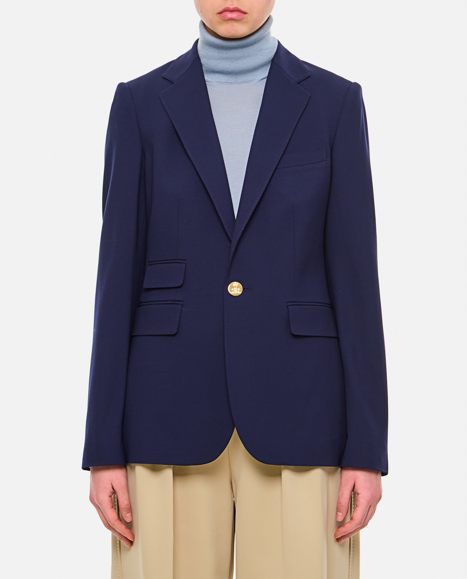Shop Ralph Lauren Camden Wool Gabardine Single-breasted Jacket In Blue