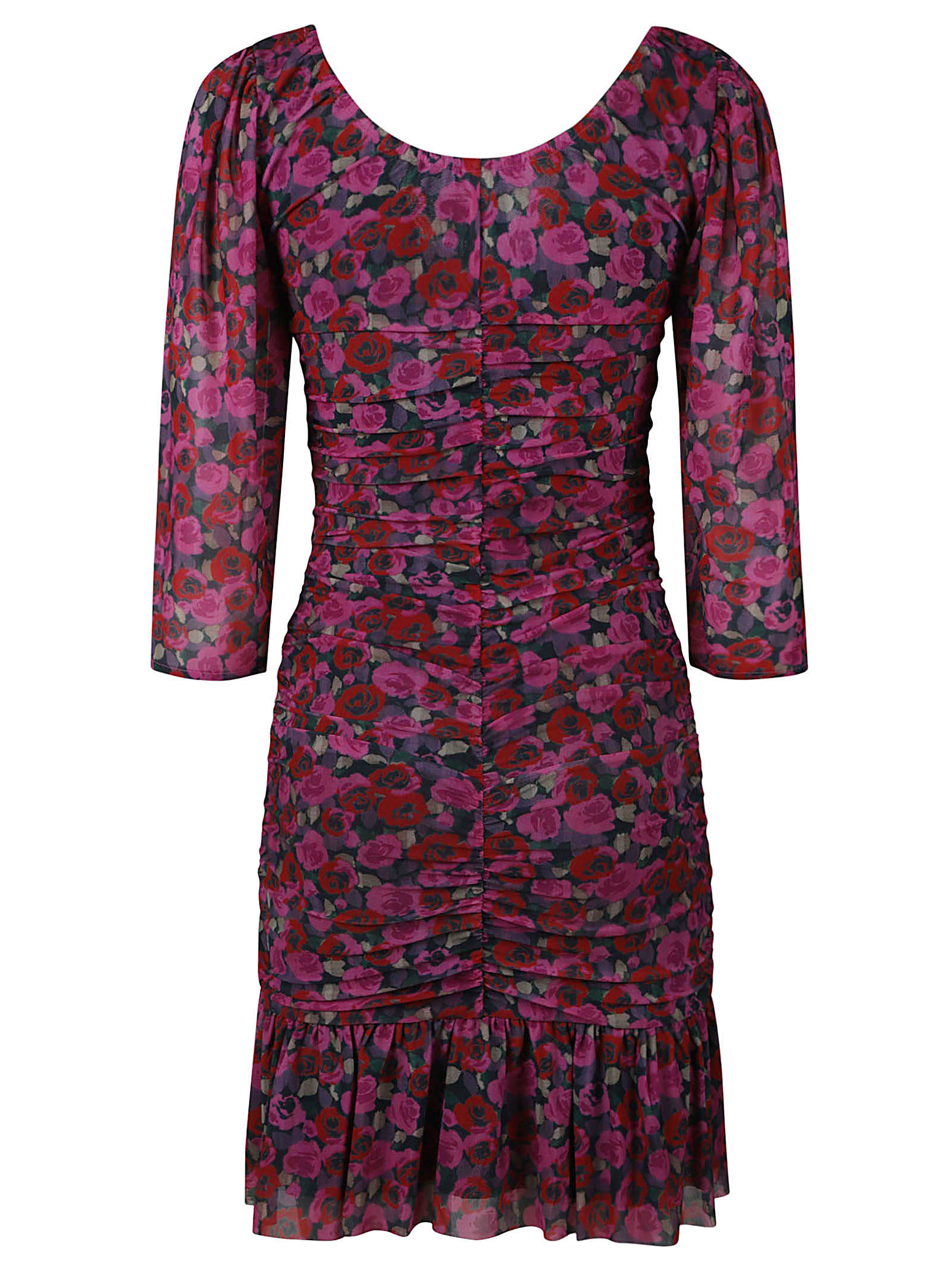 Shop Ganni All-over Rose Print Mini Dress In Fuchsia