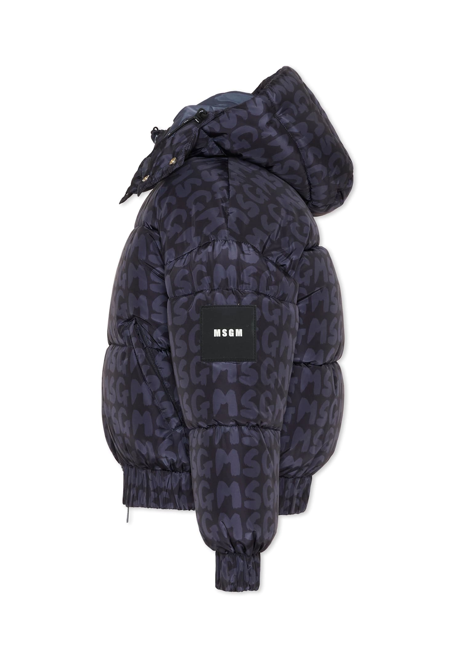 Msgm Black Down Jacket For Kids With Logo In Multi