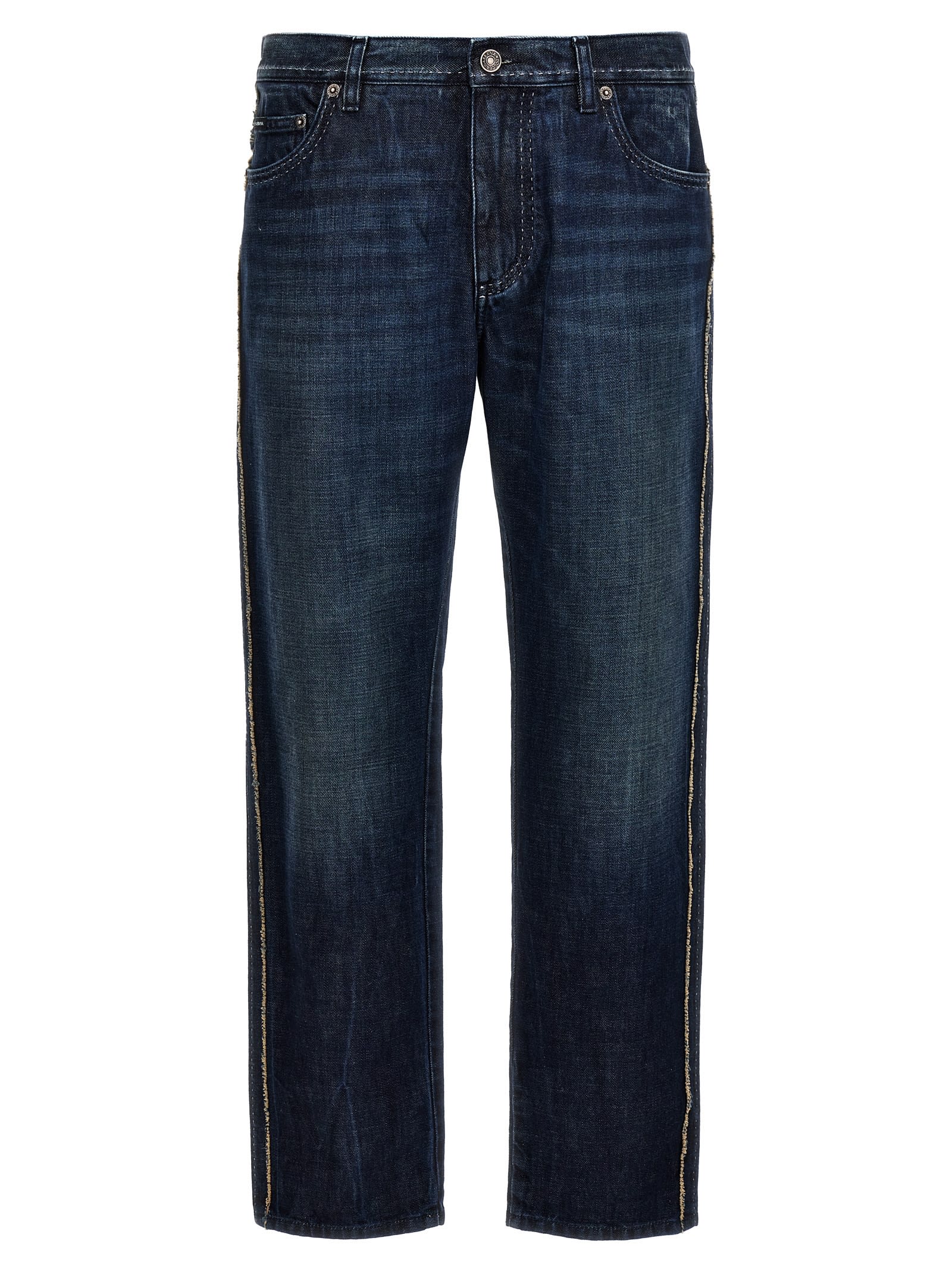 Shop Dolce & Gabbana Fringed Stitching Jeans In Blue