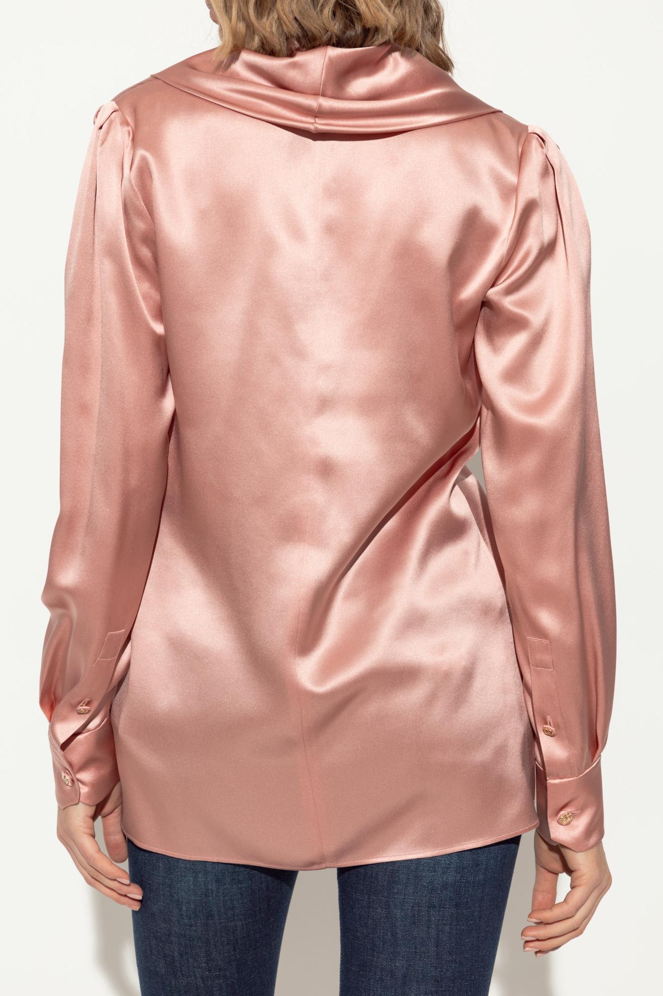 Dolce & Gabbana Silk Top With Draped Neckline In Pink