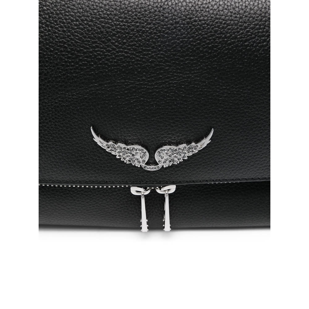 Zadig & Voltaire Womens Noir Rock Eternal Wing-embellished Suede Clutch In Black