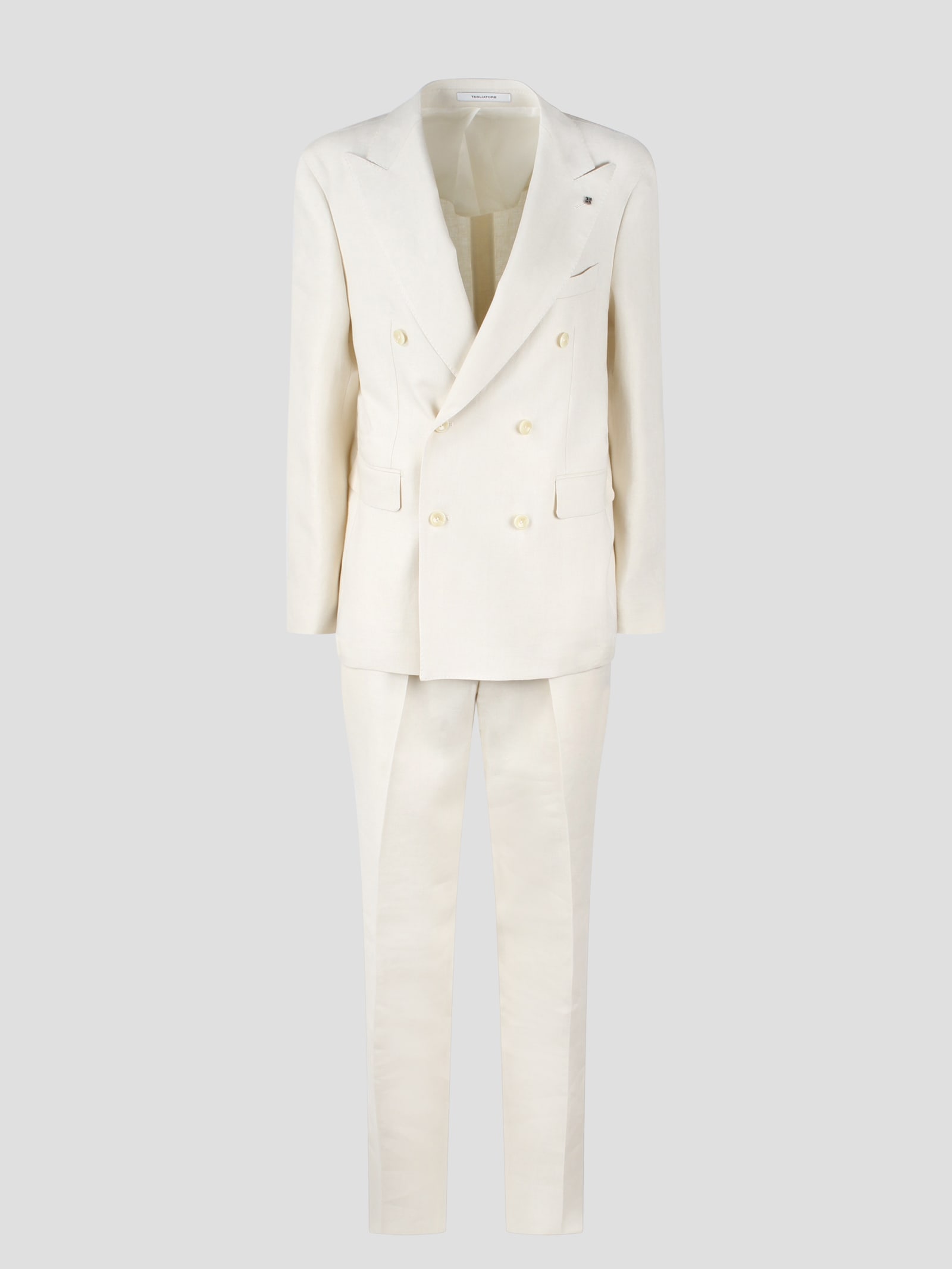 Shop Tagliatore Linen Double-breasted Tailored Suit In White