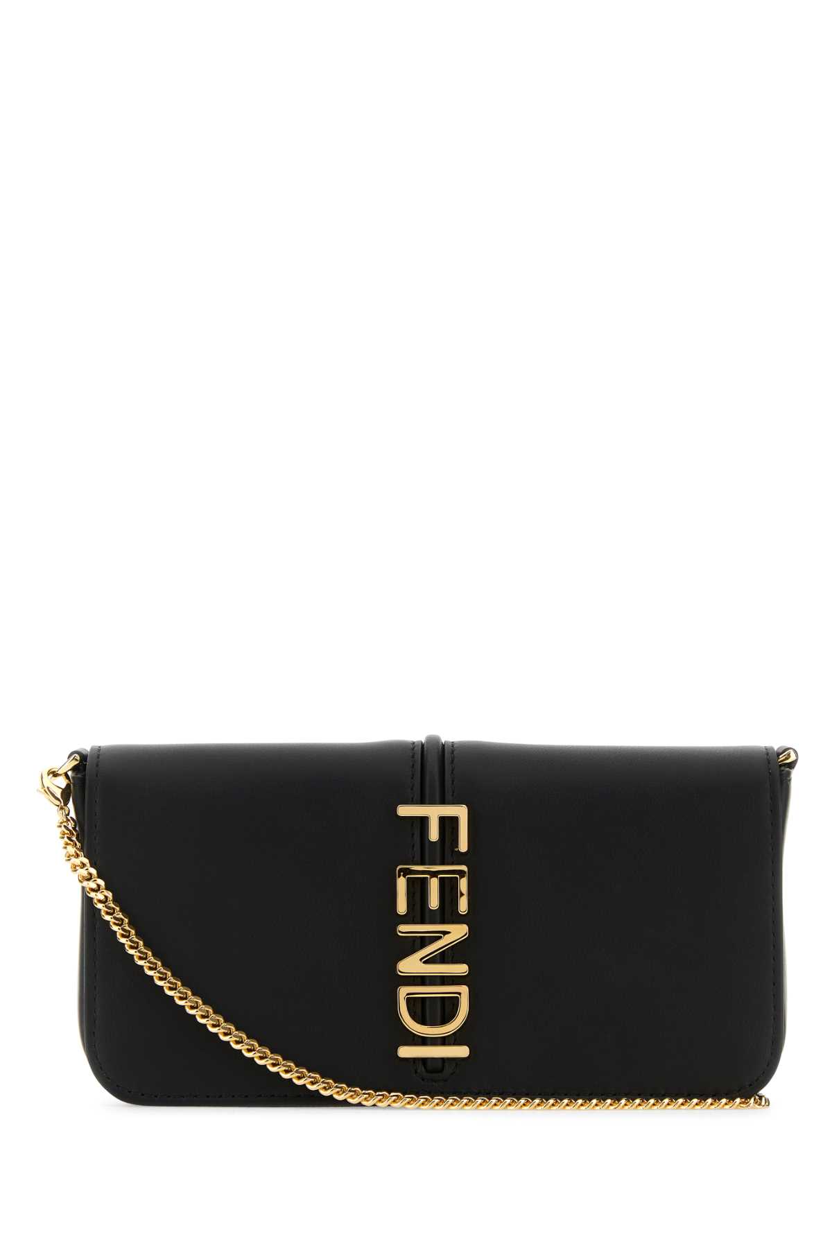 Fendi Black Leather Graphy Wallet In Gold