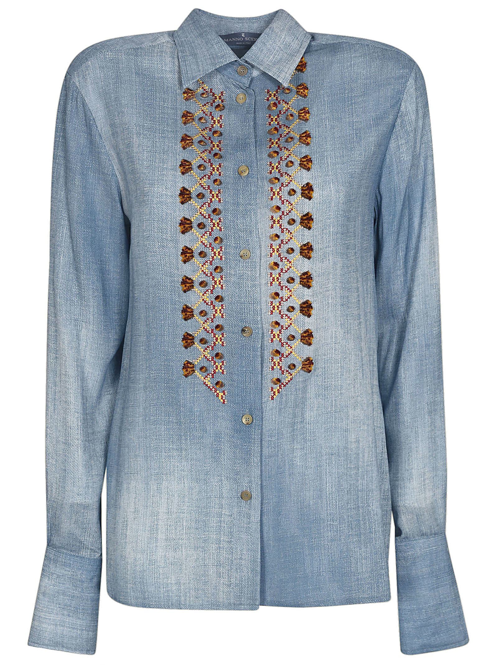 Shop Ermanno Scervino Denim Buttoned Shirt In Azzurro