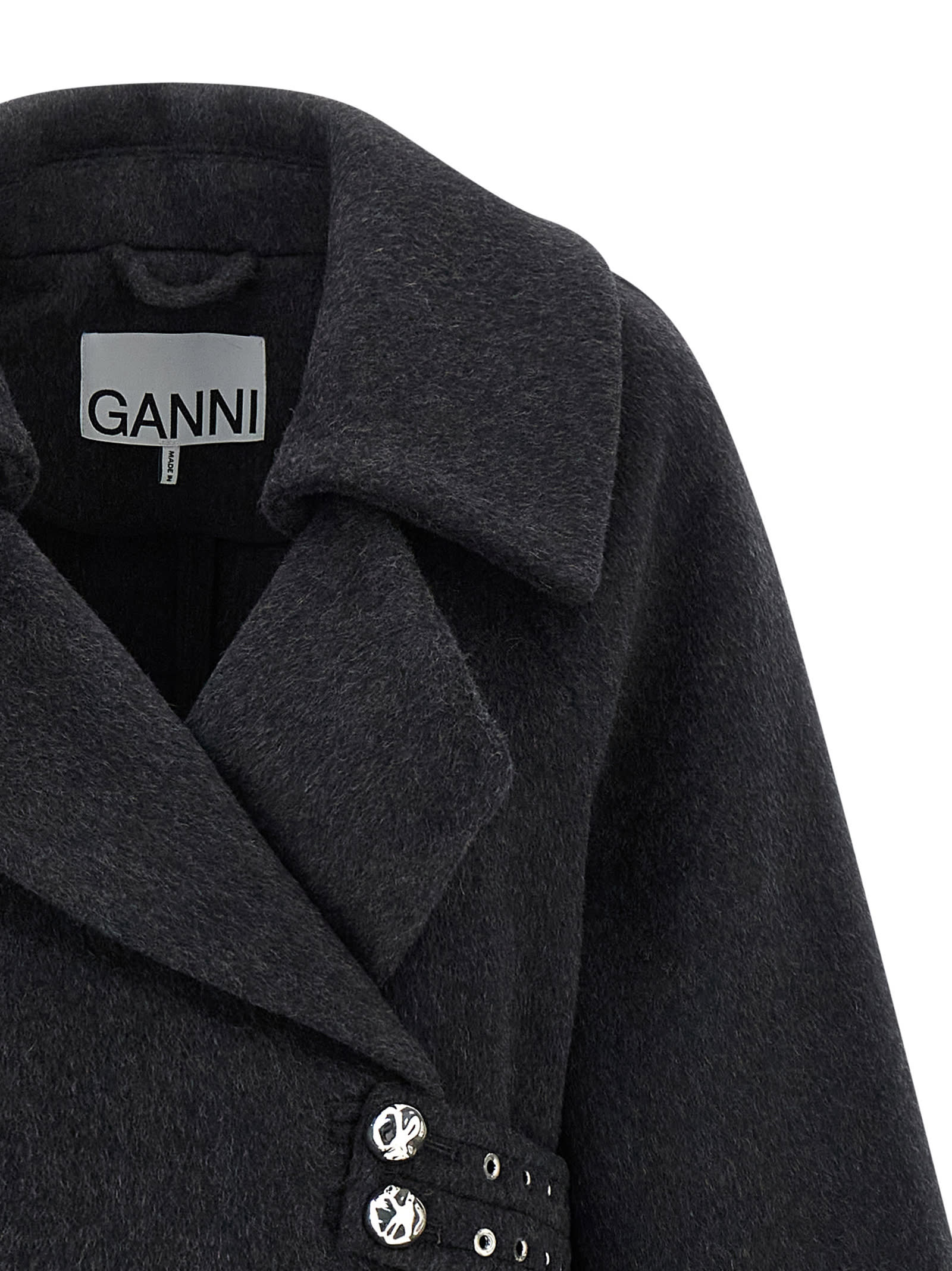 Ganni Wool Coat In Gray