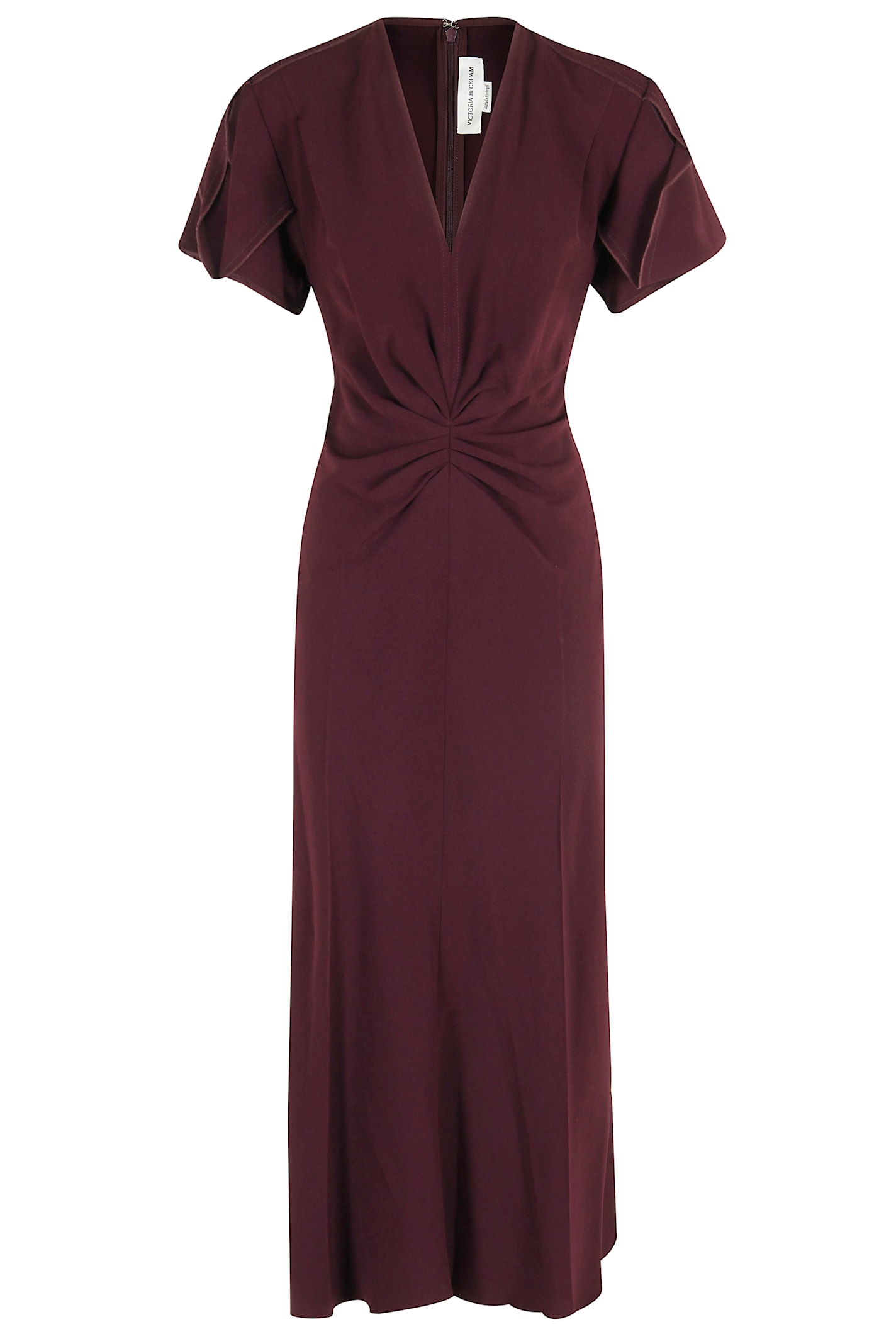 Victoria Beckham V-neck Bella Midi Dress In Burgundy
