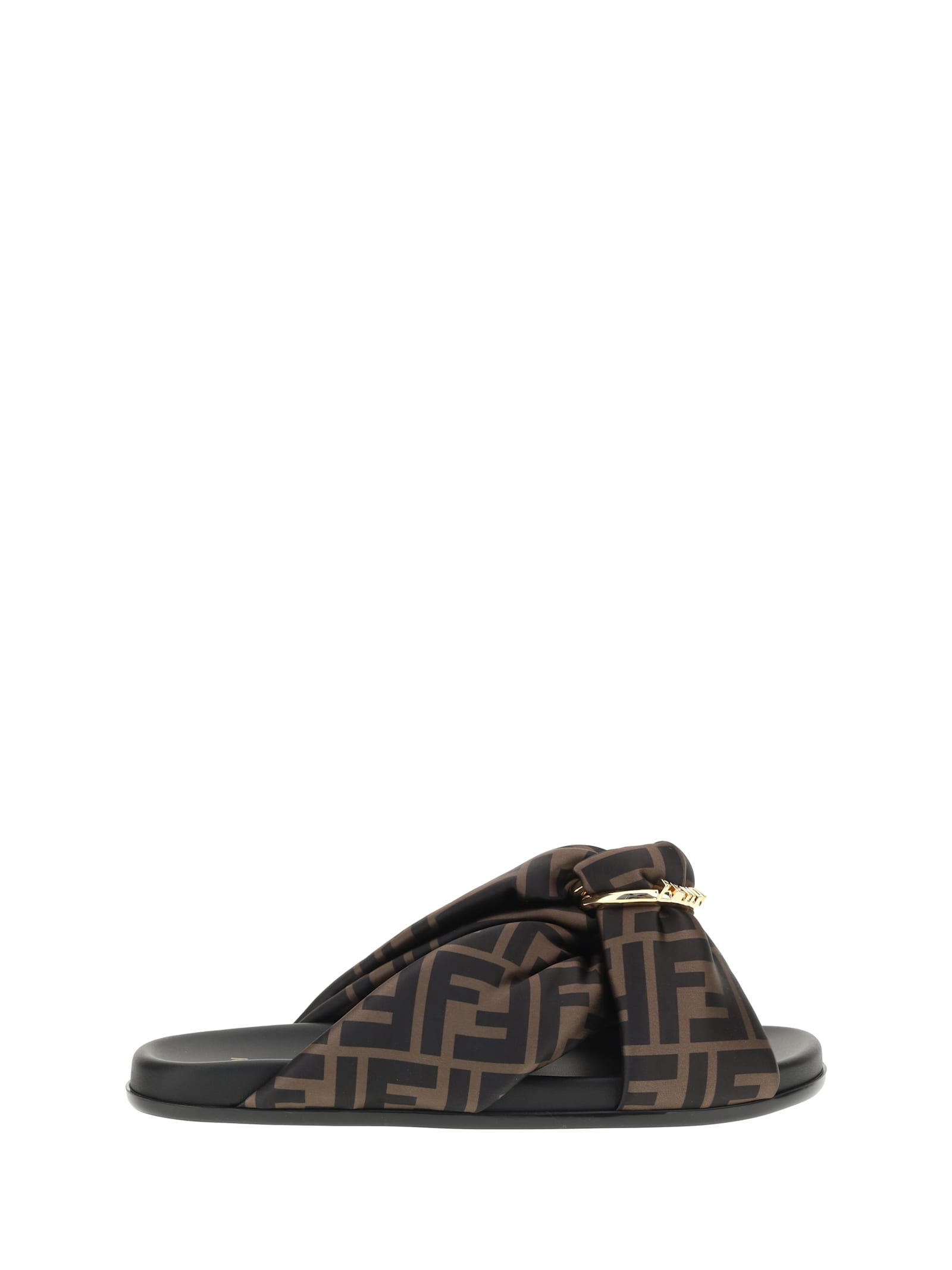 Fendi Feel Slides With Double-band And D-ring Buckle In Brown