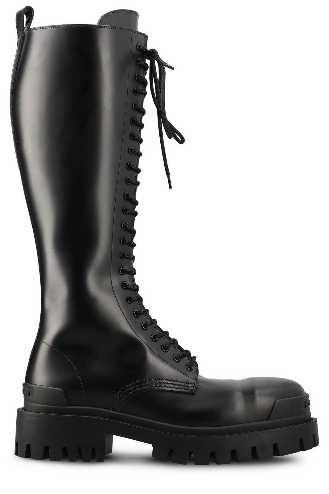 Shop Balenciaga Strike Lace-up Boots In Black