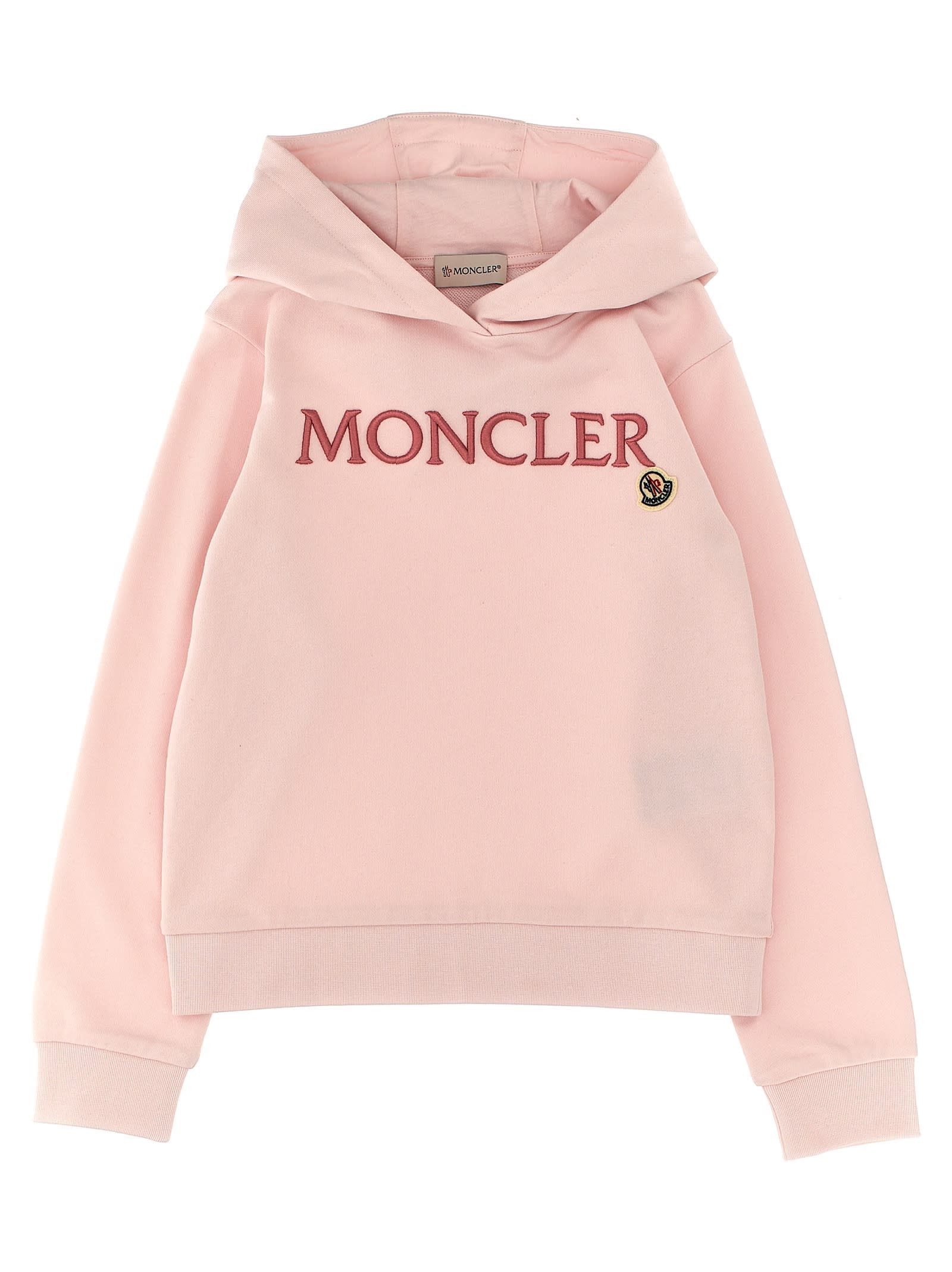 Shop Moncler Logo Embroidery Hoodie In Pink