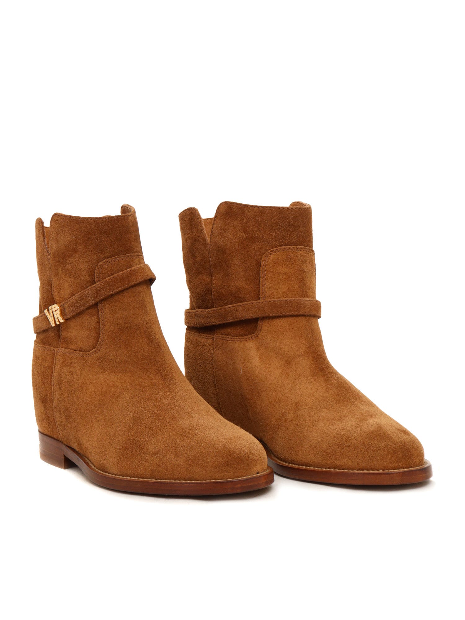 Shop Via Roma 15 Boots With Golden Color Logo In Brown
