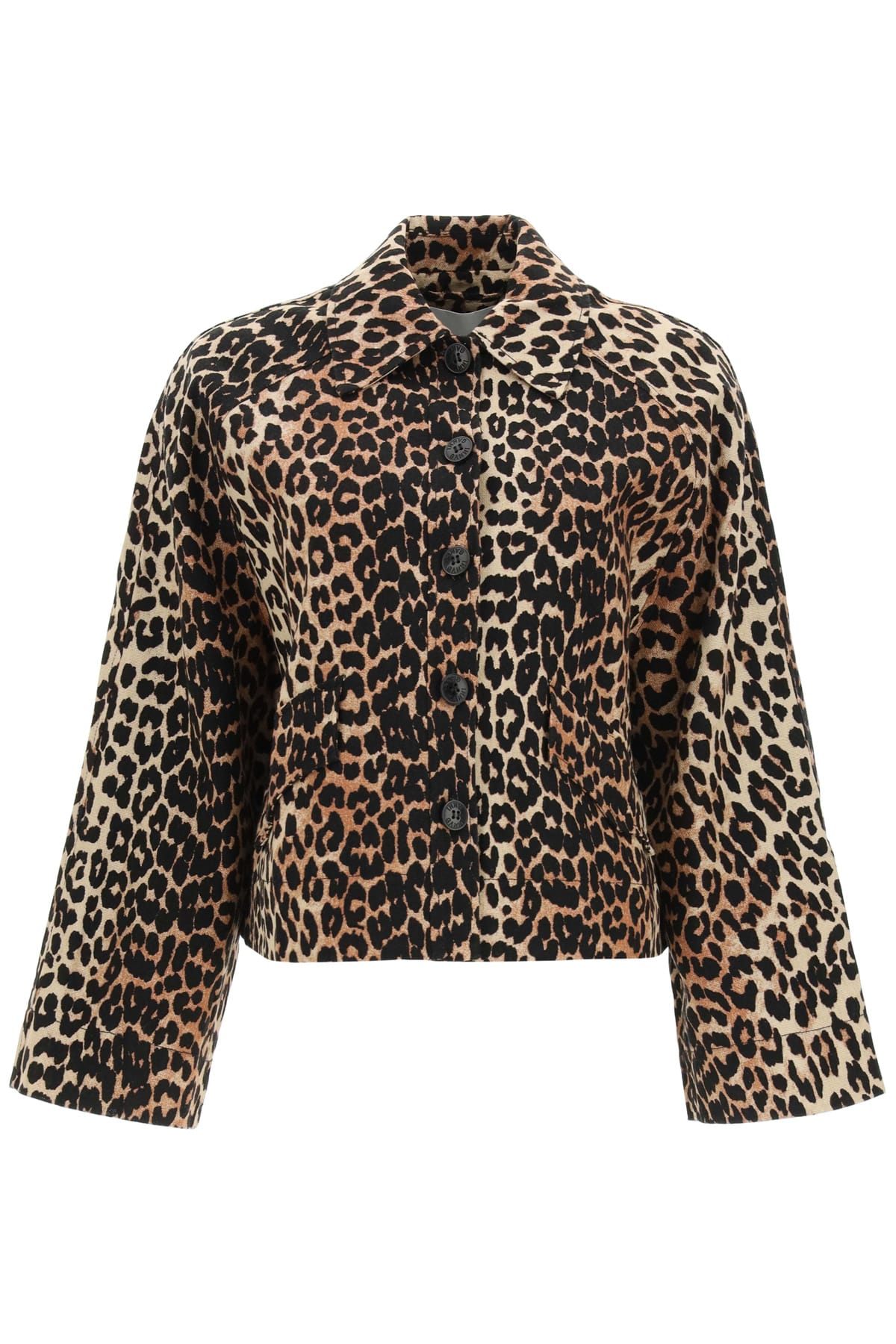 Ganni Leopard Linen Blend Jacket
