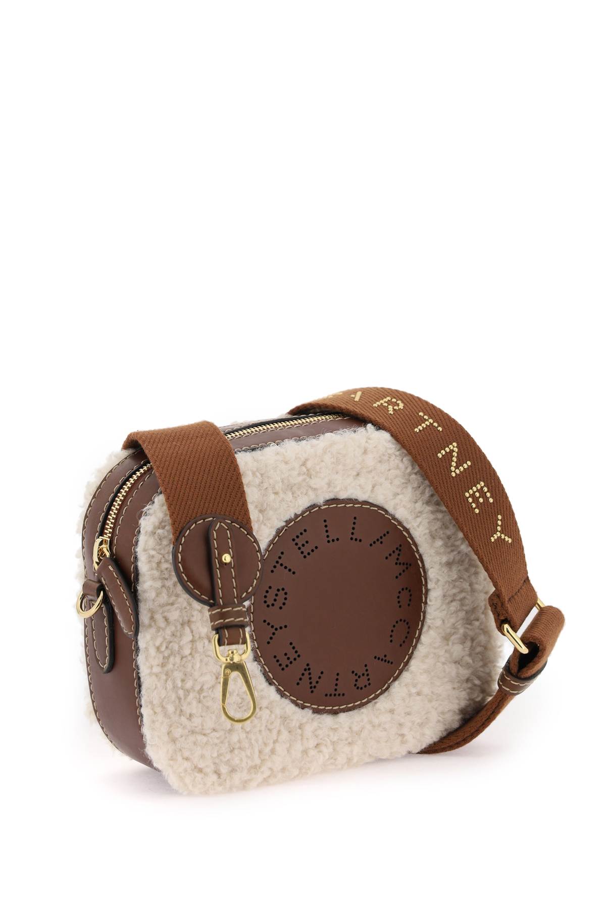 Shop Stella Mccartney Shearling Camera Bag In Oat (brown)