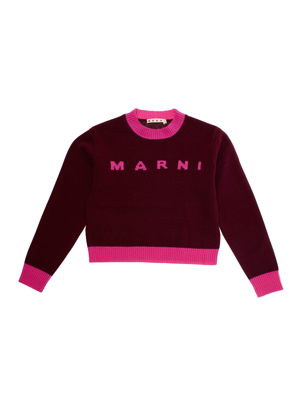 Marni Maglione Girocollo In Misto Lana-cashmere Colorblock In Pink