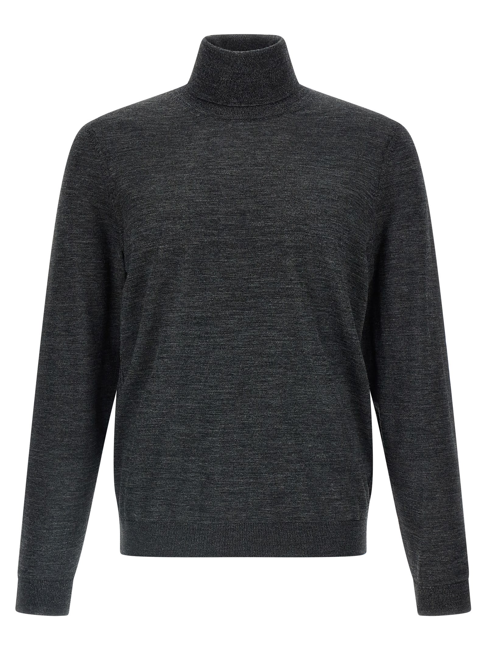 Hugo Boss Grey Turtleneck Wool Sweater In Black