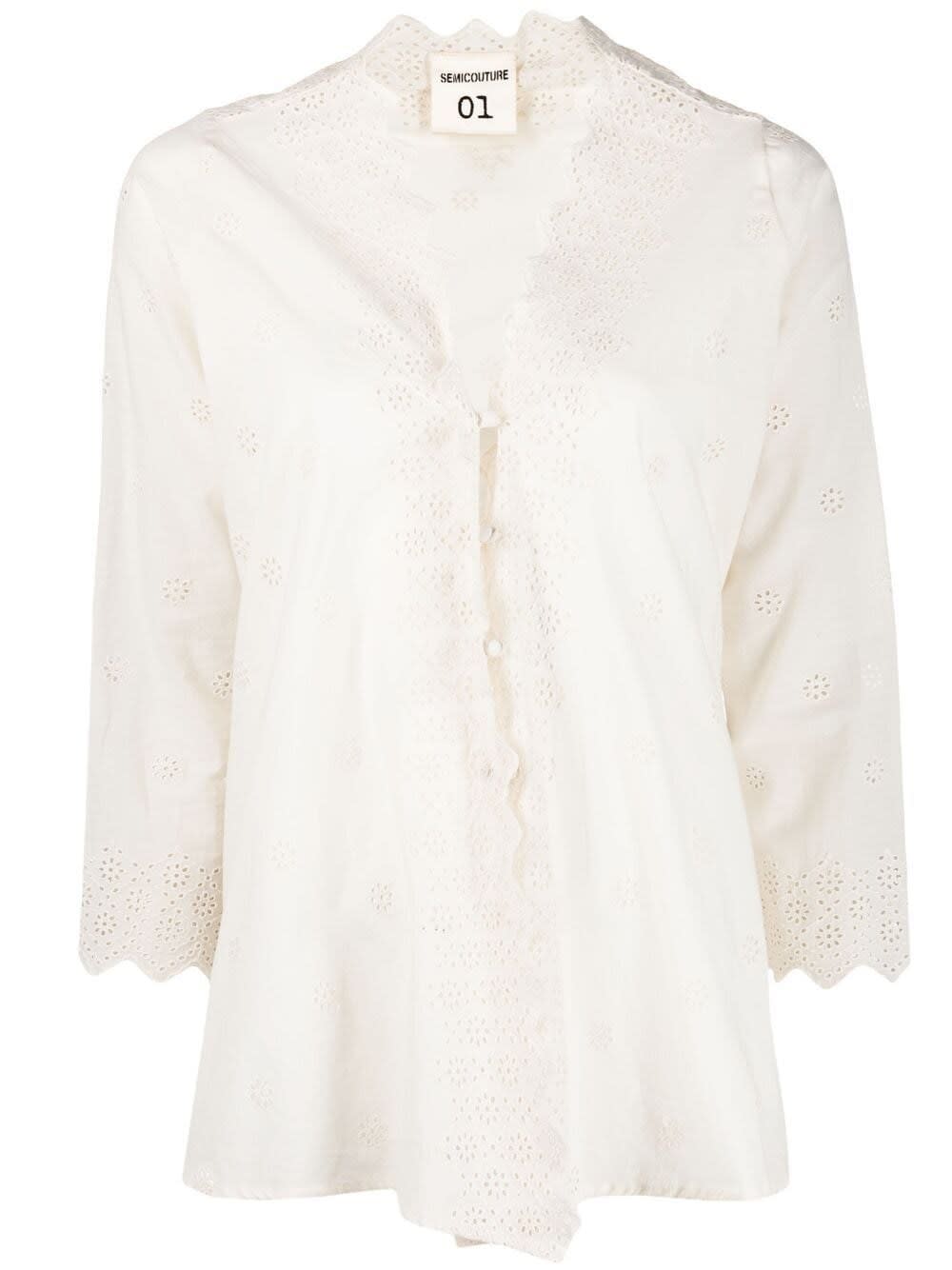 SEMICOUTURE Agnes Blouse In Perforated Cotton