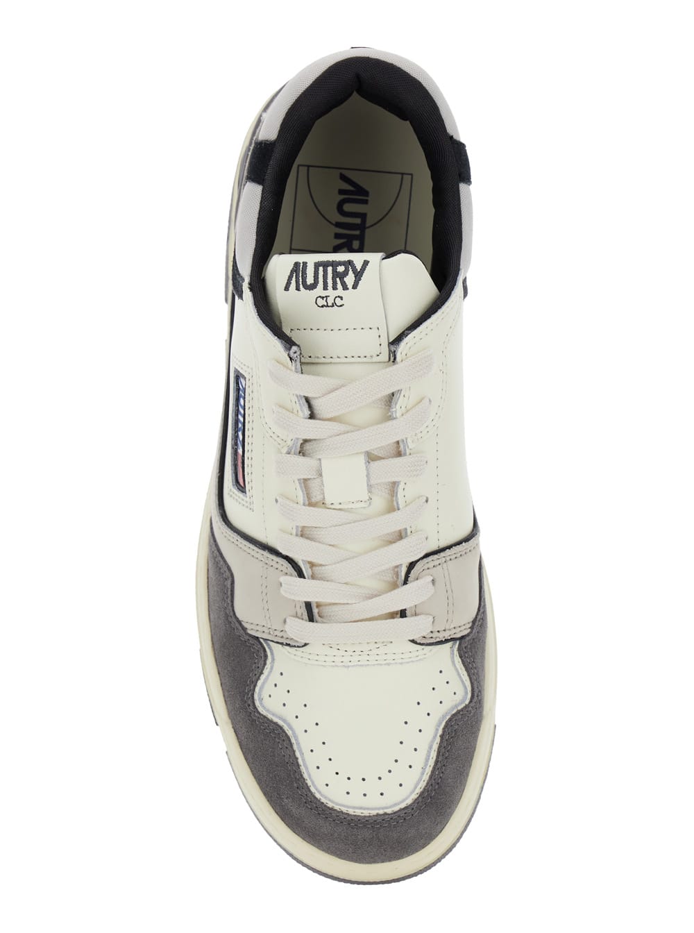 Shop Autry Grey Low Top Sneakers With Logo Patch In Leather And Suede Man