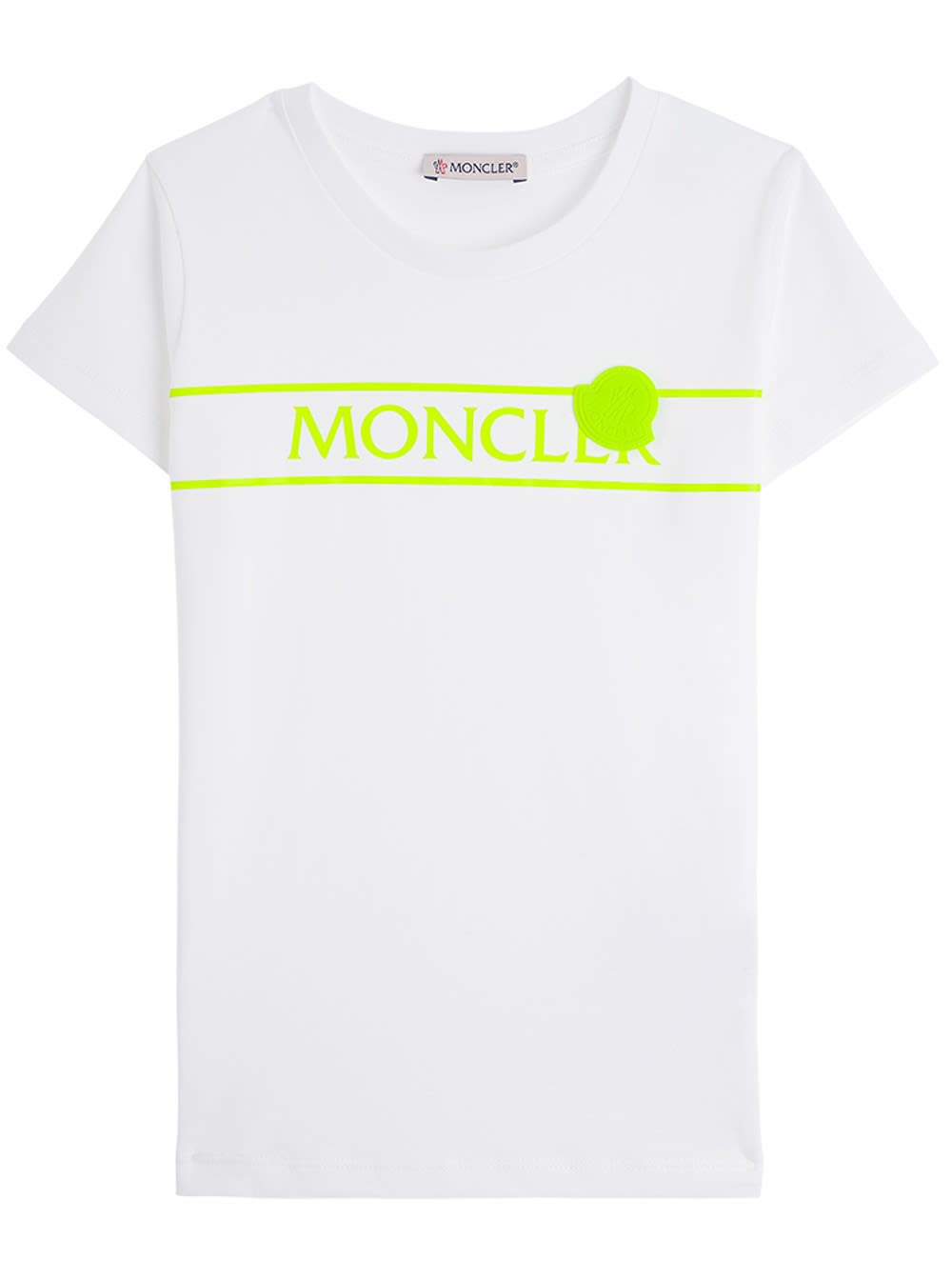 MONCLER JERSEY T-SHIRT WITH FLUO LOGO PRINT,11769814
