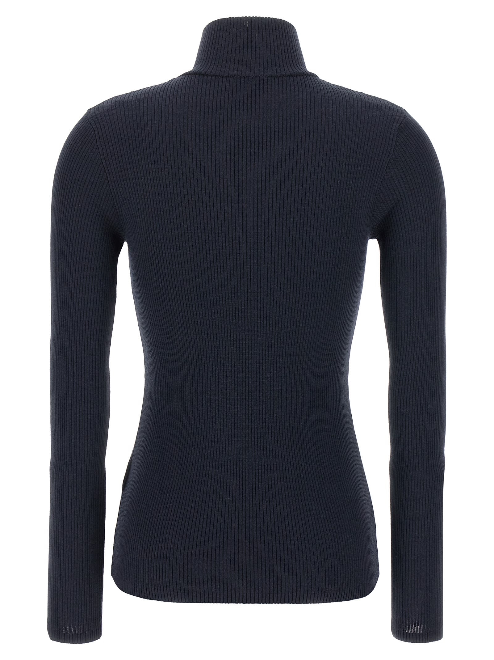 Brunello Cucinelli Wolf Knitwear With Long Sleeves And High Neck In Blue
