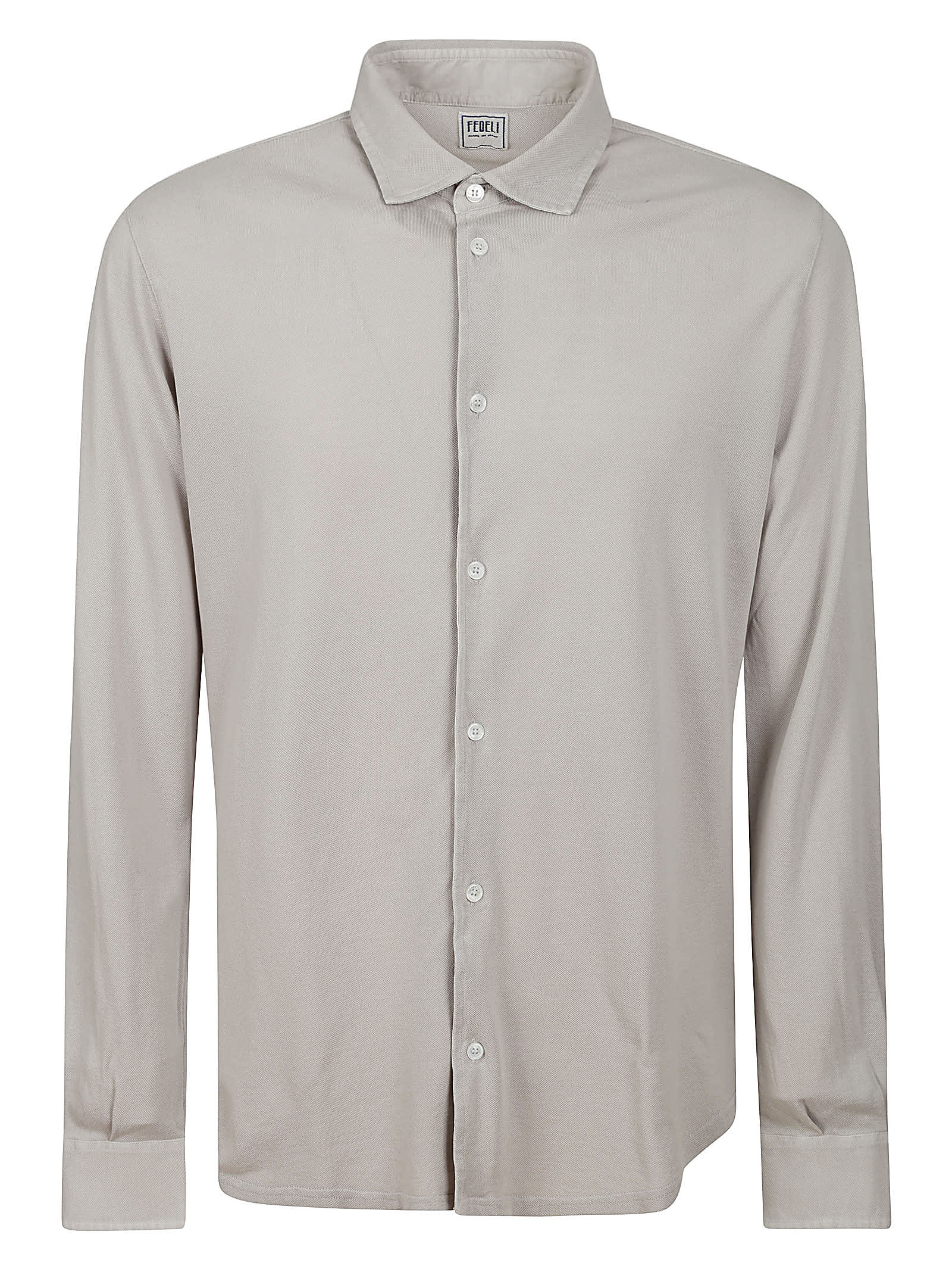 Fedeli Long-sleeved Cotton Shirt With Classic Collar In Taupe