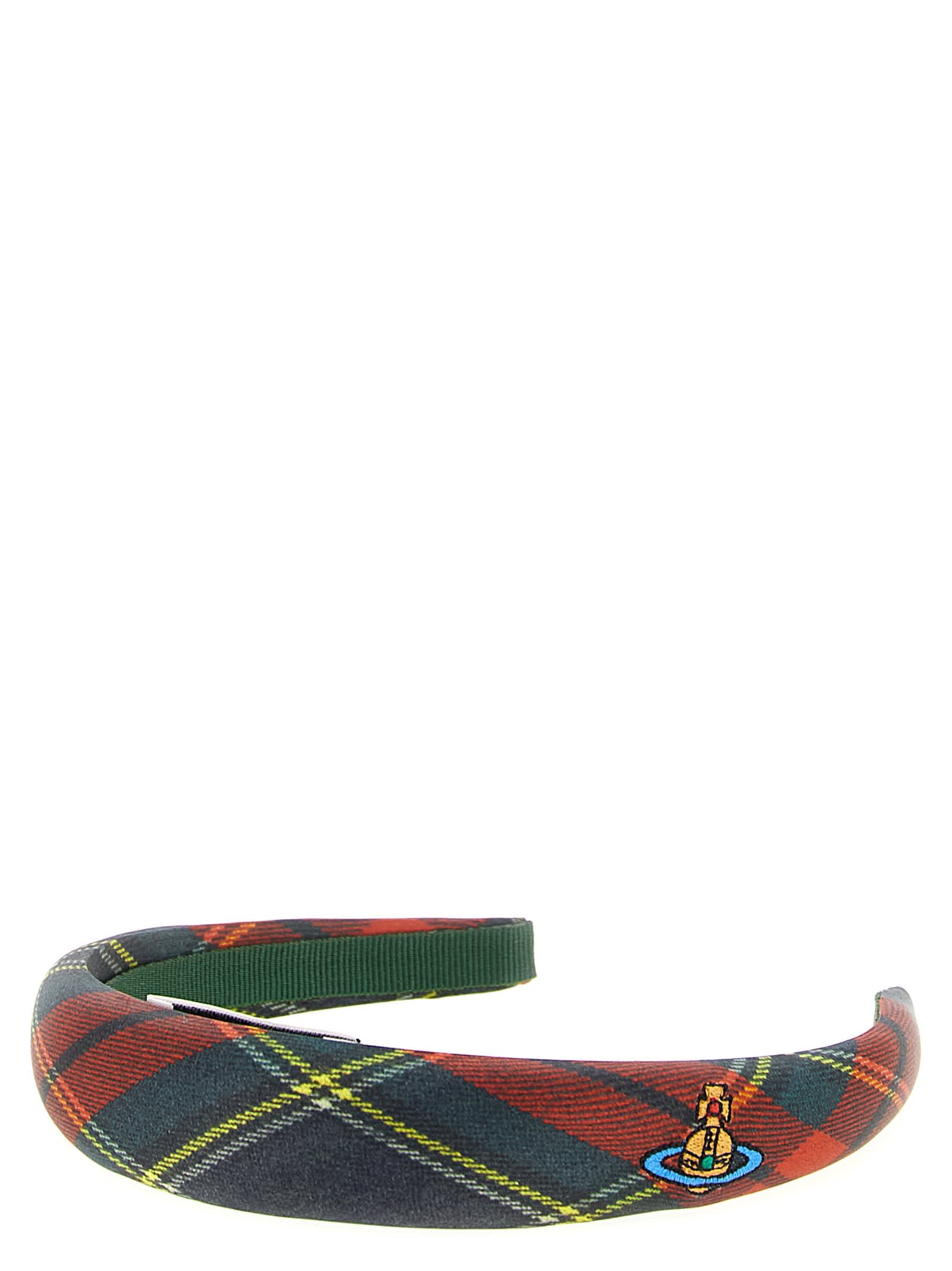 Vivienne Westwood Slim Headband Rtw Tartan Printed Scarlet-tartan Os-u Women In Green