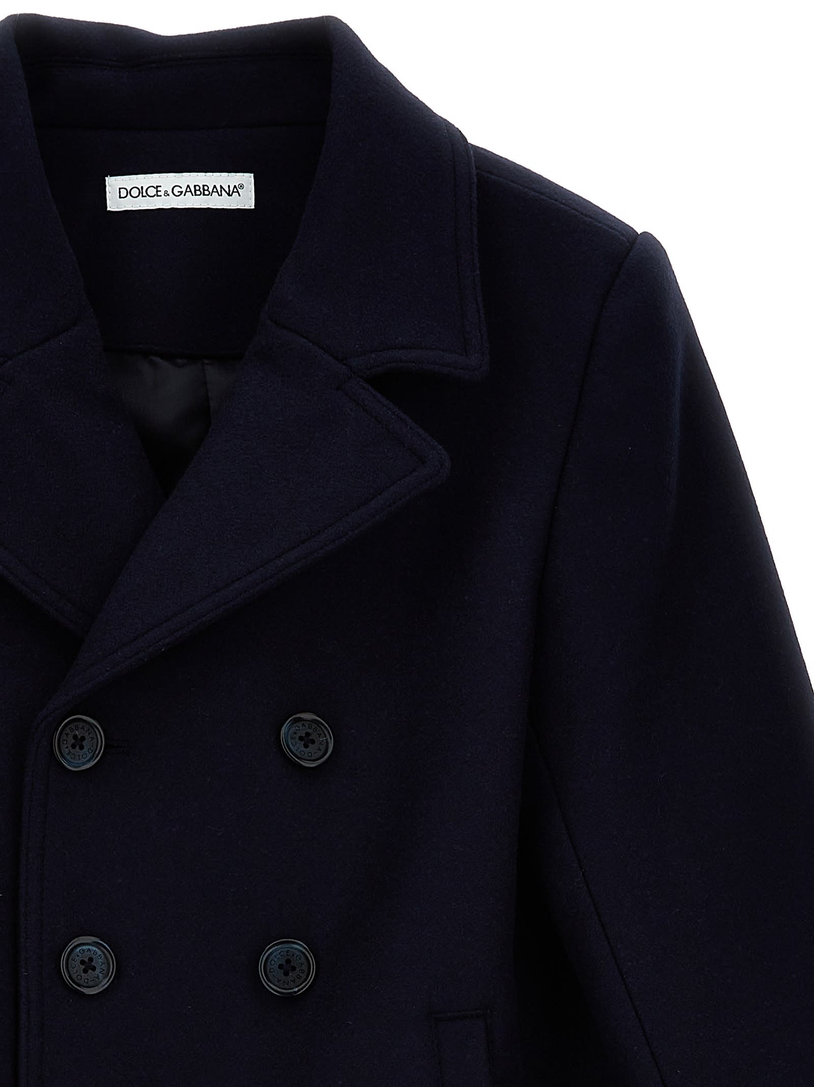 Shop Dolce & Gabbana Double Breasted Wool Coat In Blue