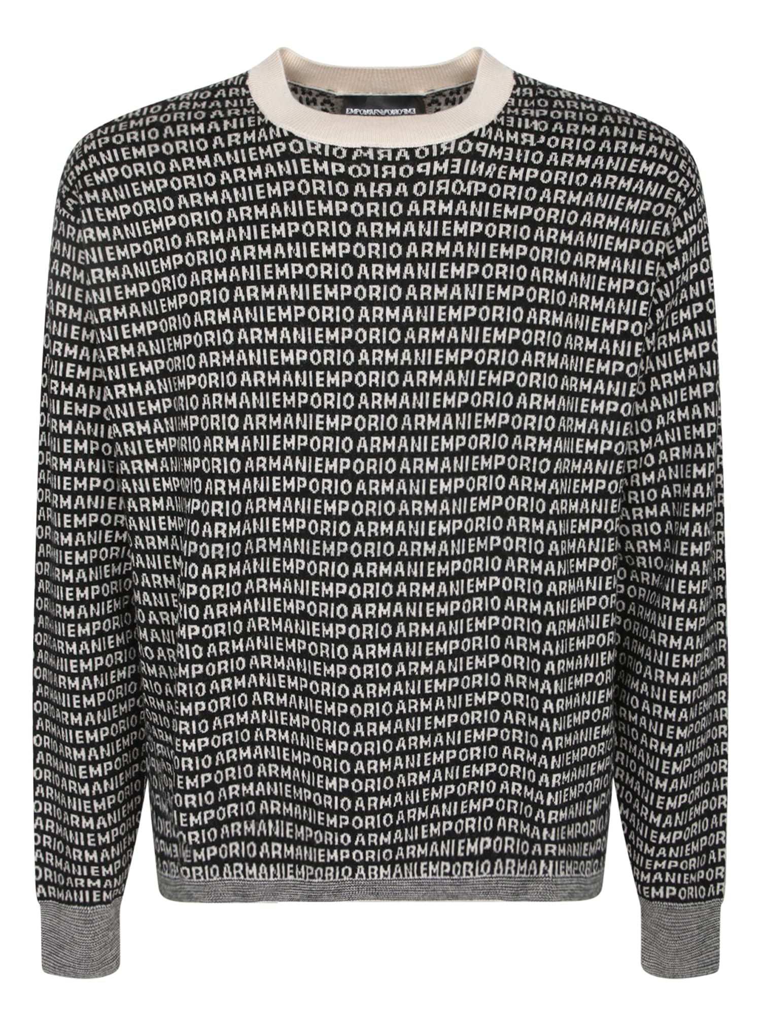 Emporio Armani Black All-over Logo Sweater In Multi