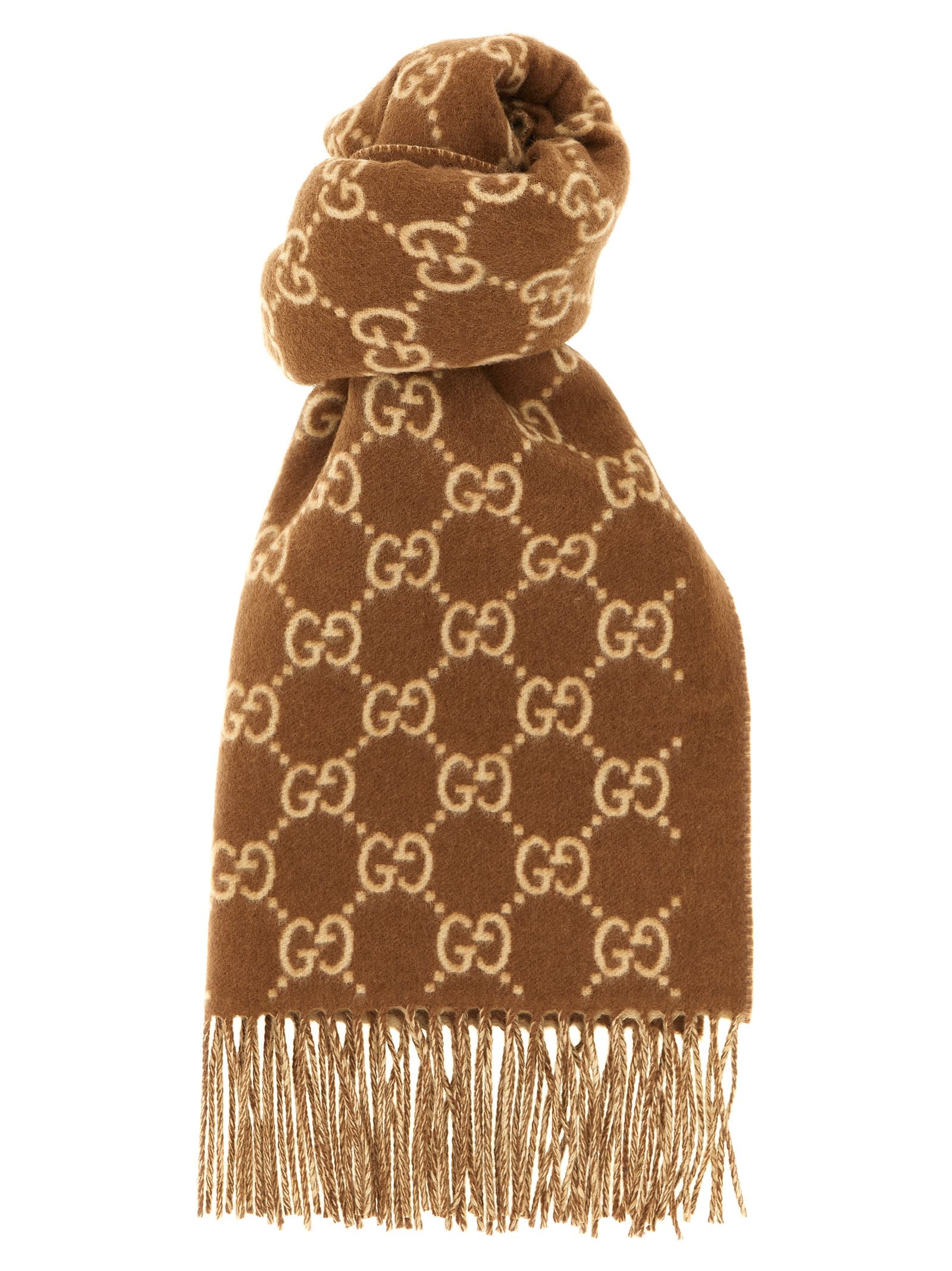 Gucci Women Gg Cashmere Scarf In Brown