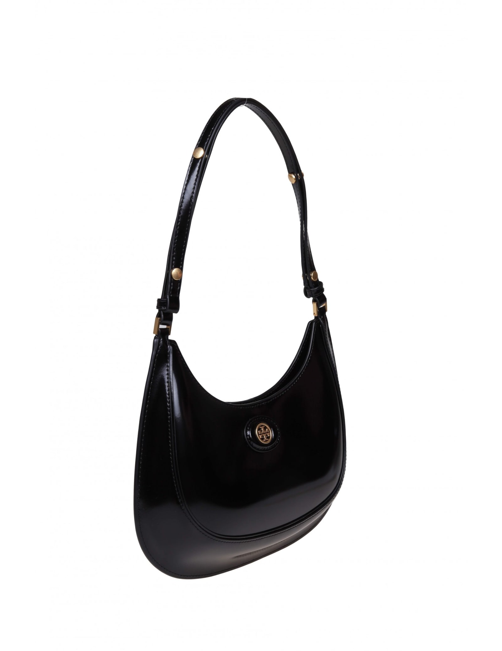 Shop Tory Burch Robinson Crescent Shoulder Bag In Brushed Calfskin In Black