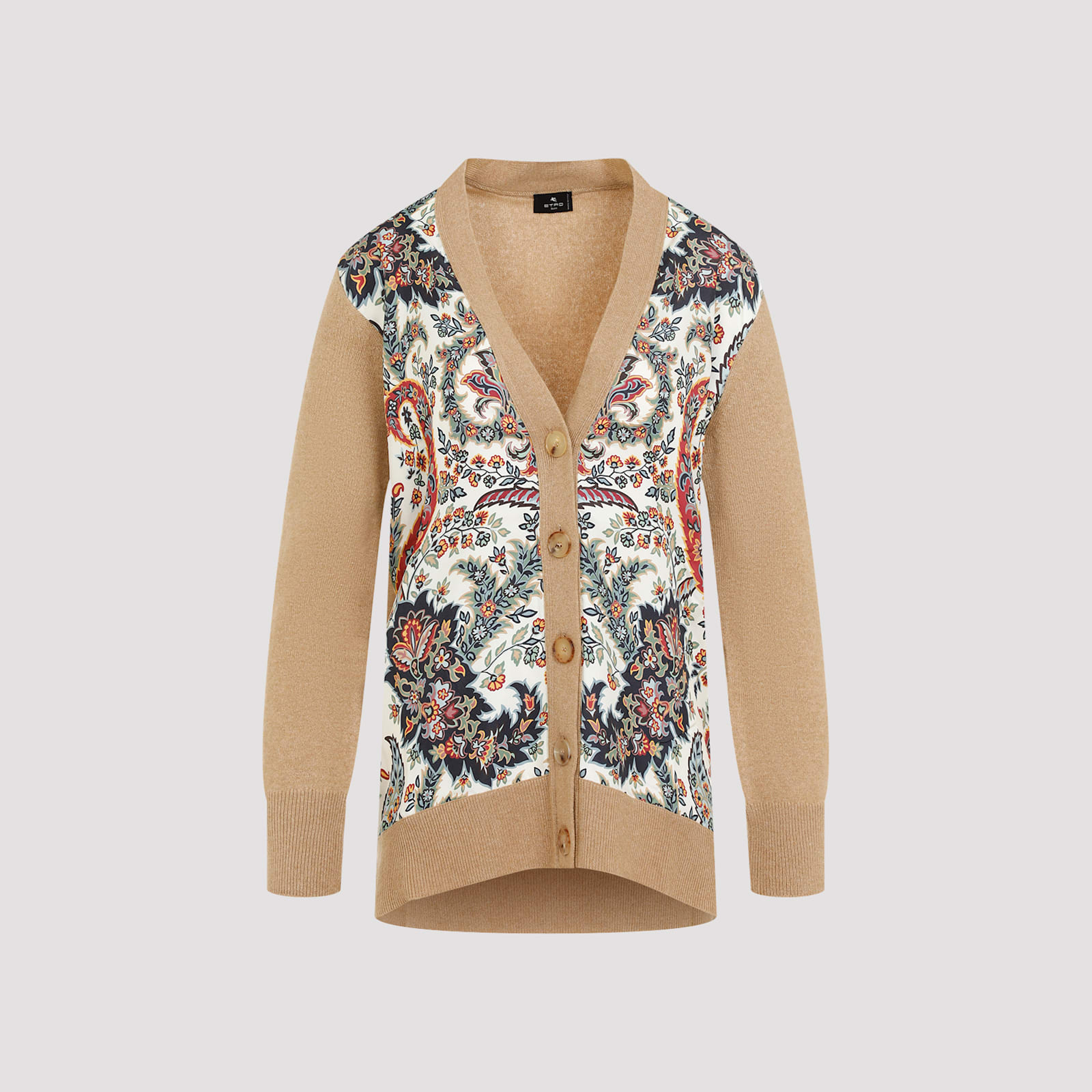 Etro Paisley Print Wool Blend Cardigan In Camel