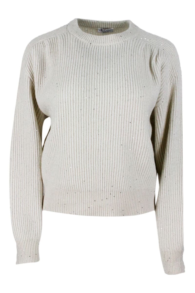 Brunello Cucinelli Long-sleeved Crewneck Sweater In Cashmere And Woo