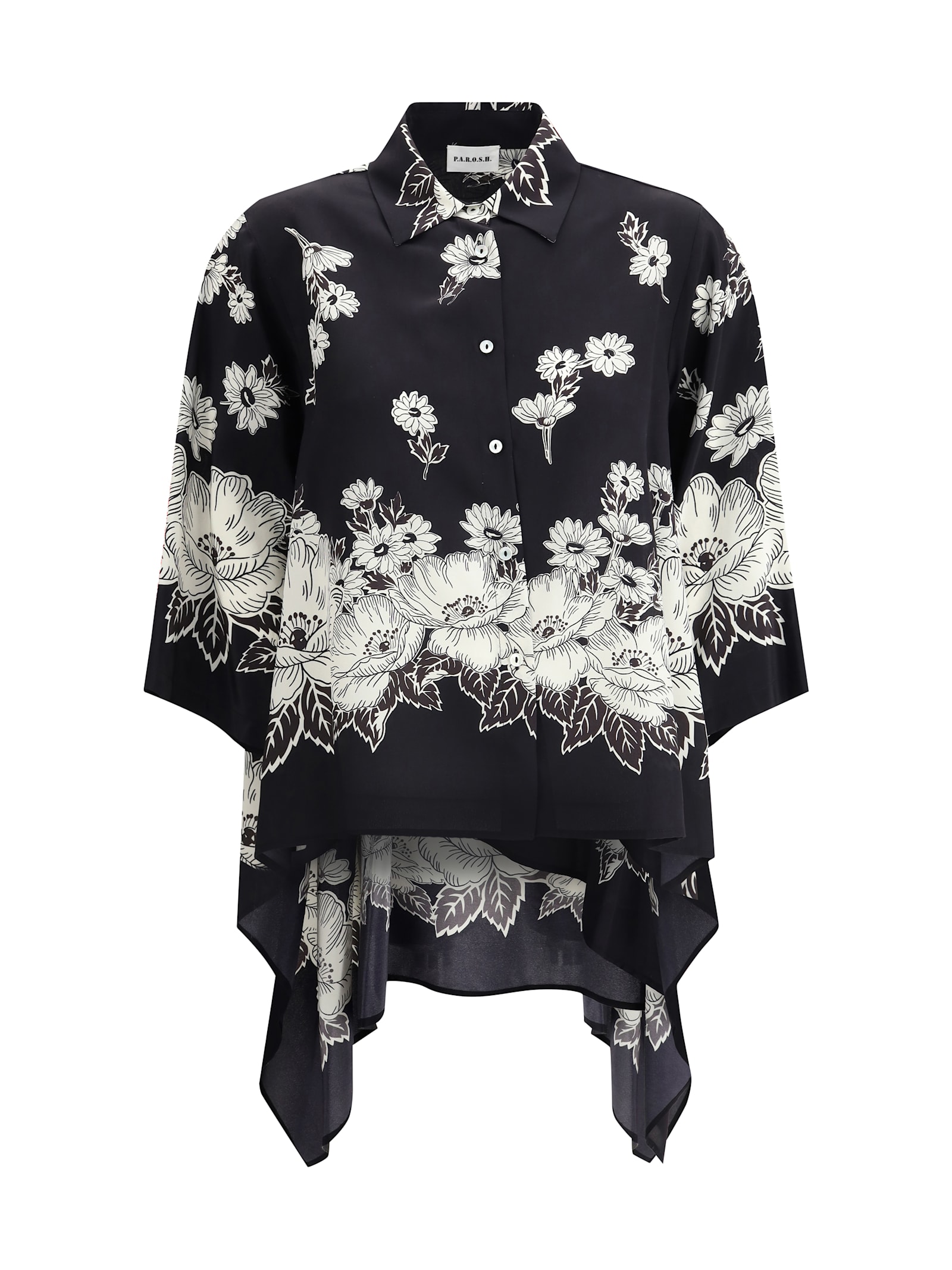 P.a.r.o.s.h P. A.r. O.s. H. Asymmetric Floral Print Shirt In Fantasia Nero